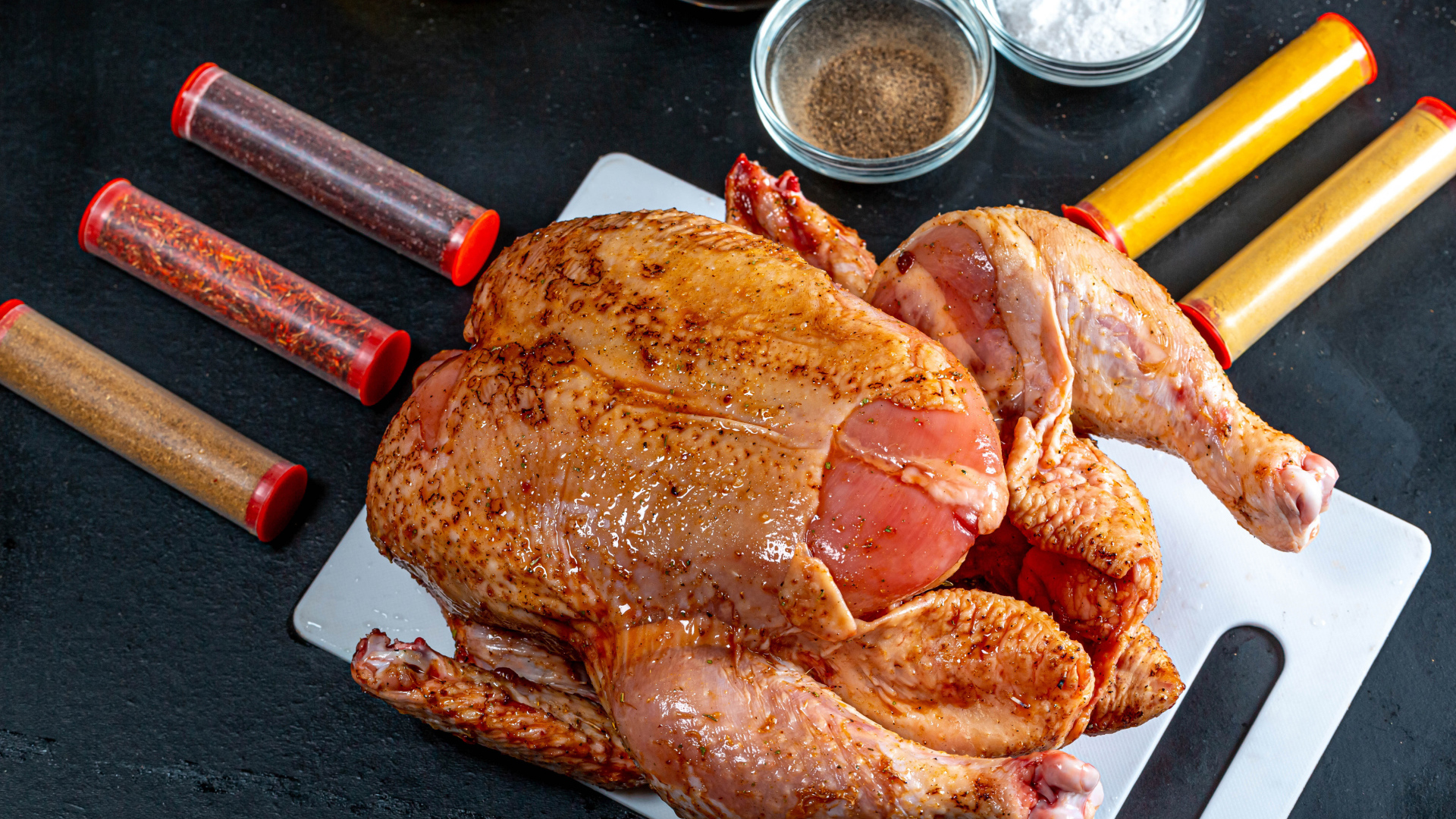 Курица на столе со специями 