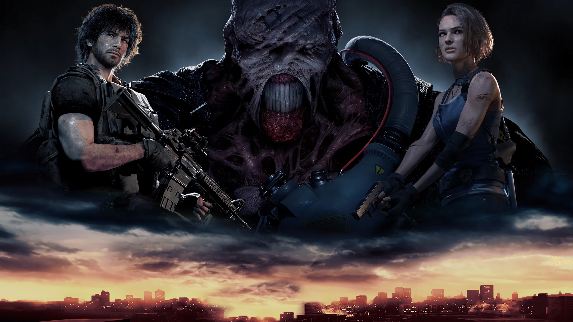 Солдаты и монстр из новой компьютерной игры Resident Evil 3, 2020