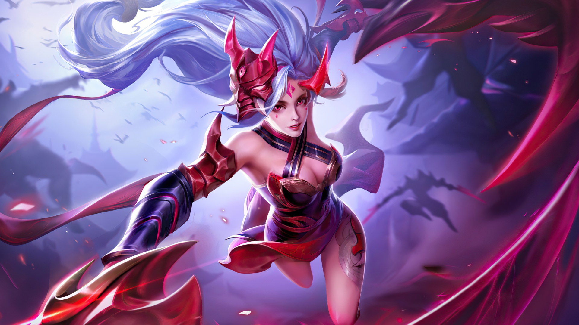 Девушка воин Yena с фиолетовыми волосами 