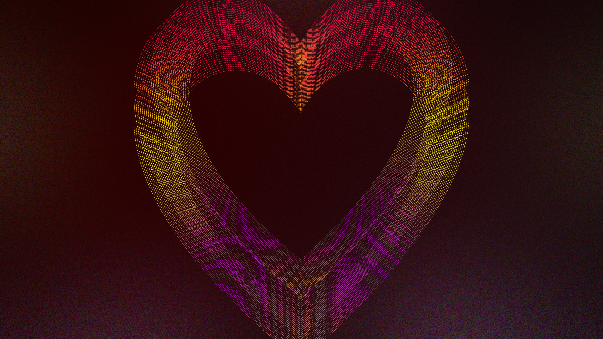 Большое неоновое сердце на бордовом фоне
