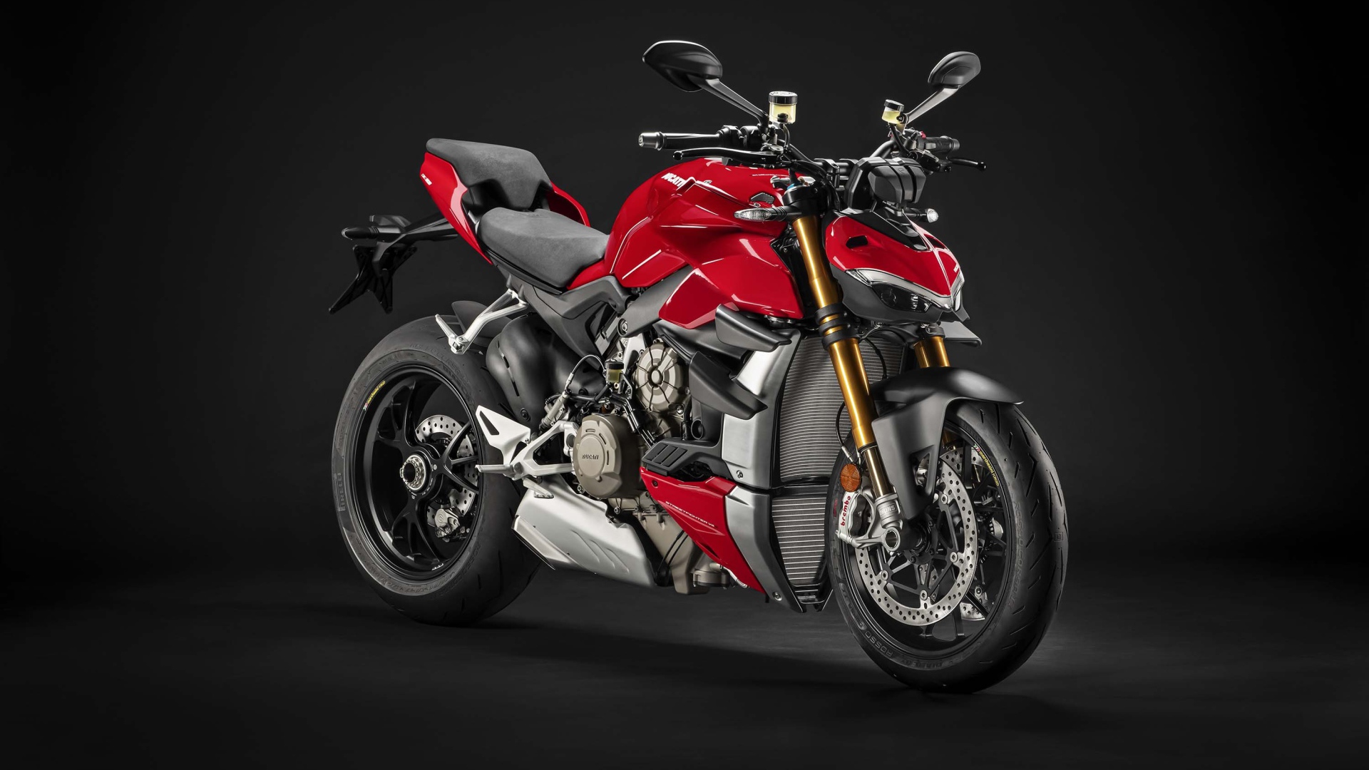 Red Ducati Streetfighter V4 2020 motorcycle on a black background