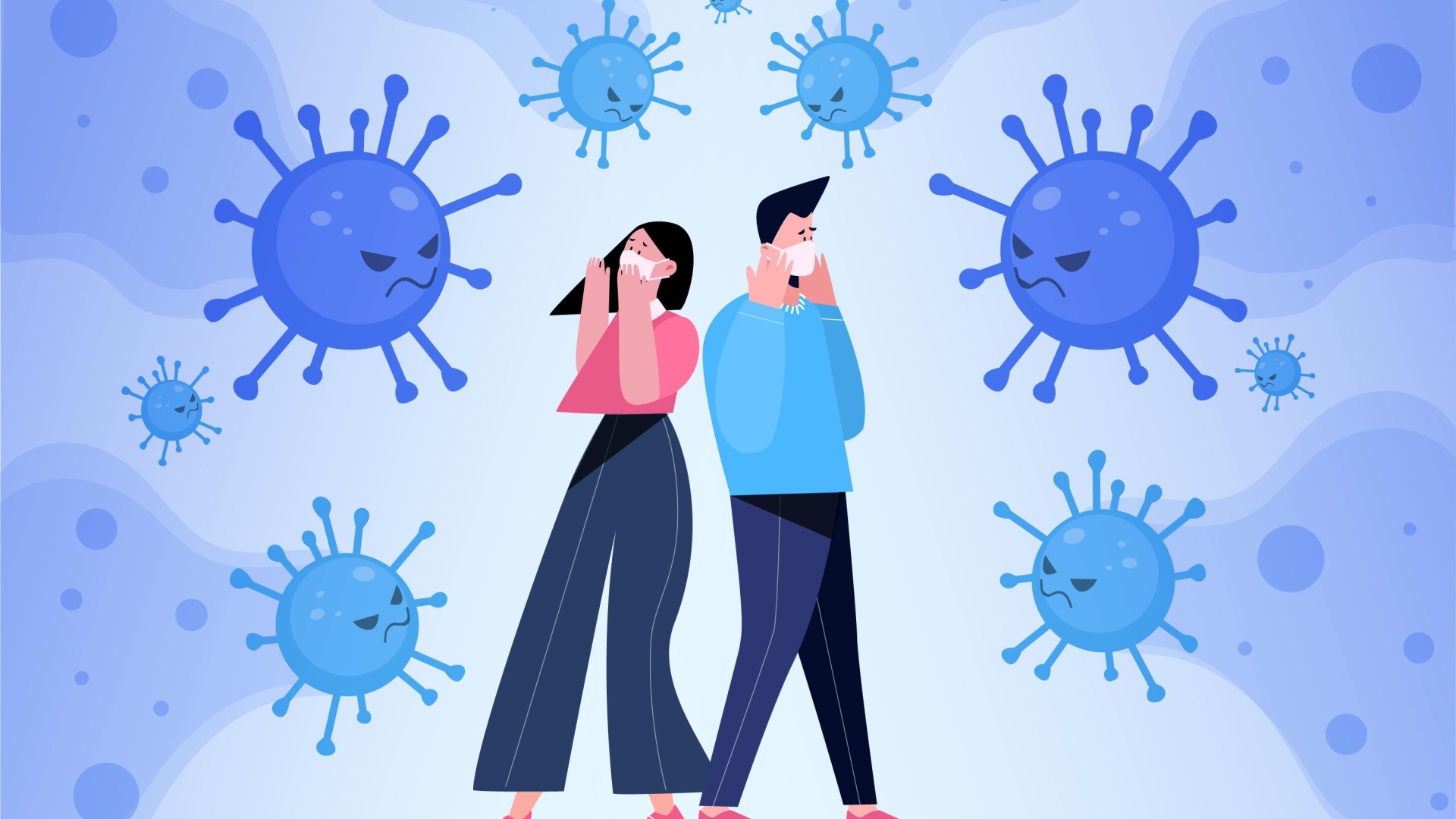 Мужчина и девушка защищаются от бактерий 