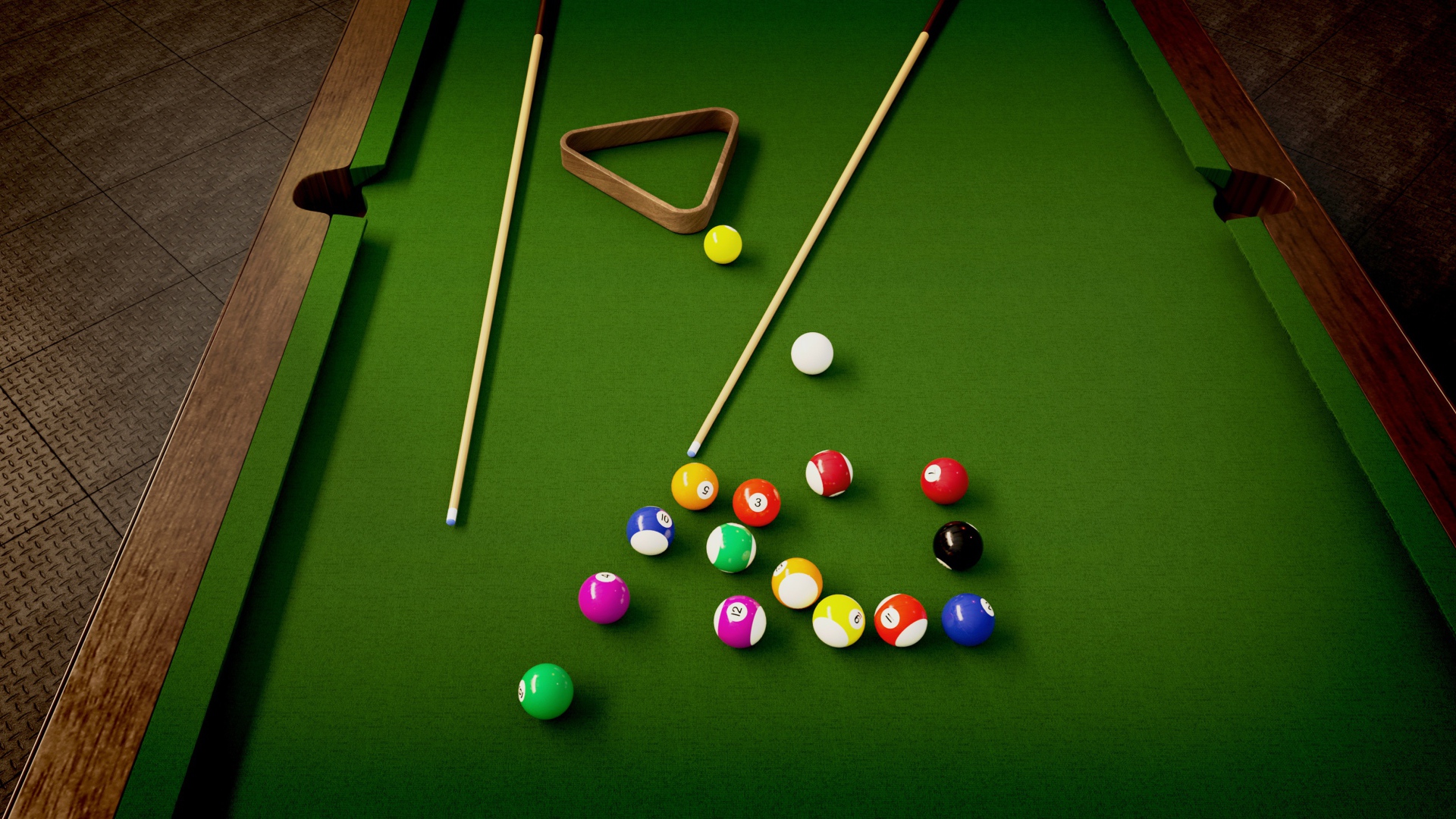 Large pool table with balls