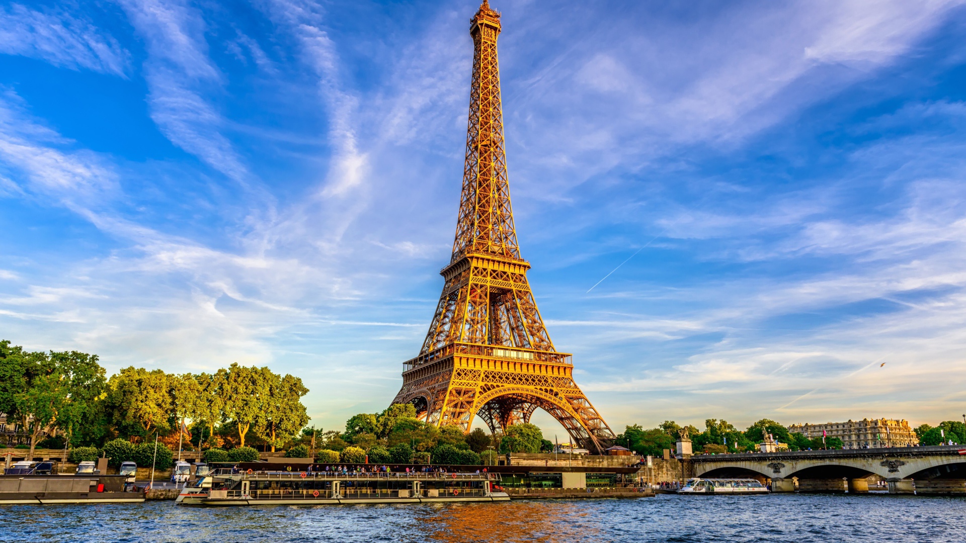 High Eiffel Tower under the beautiful sky of Paris, France