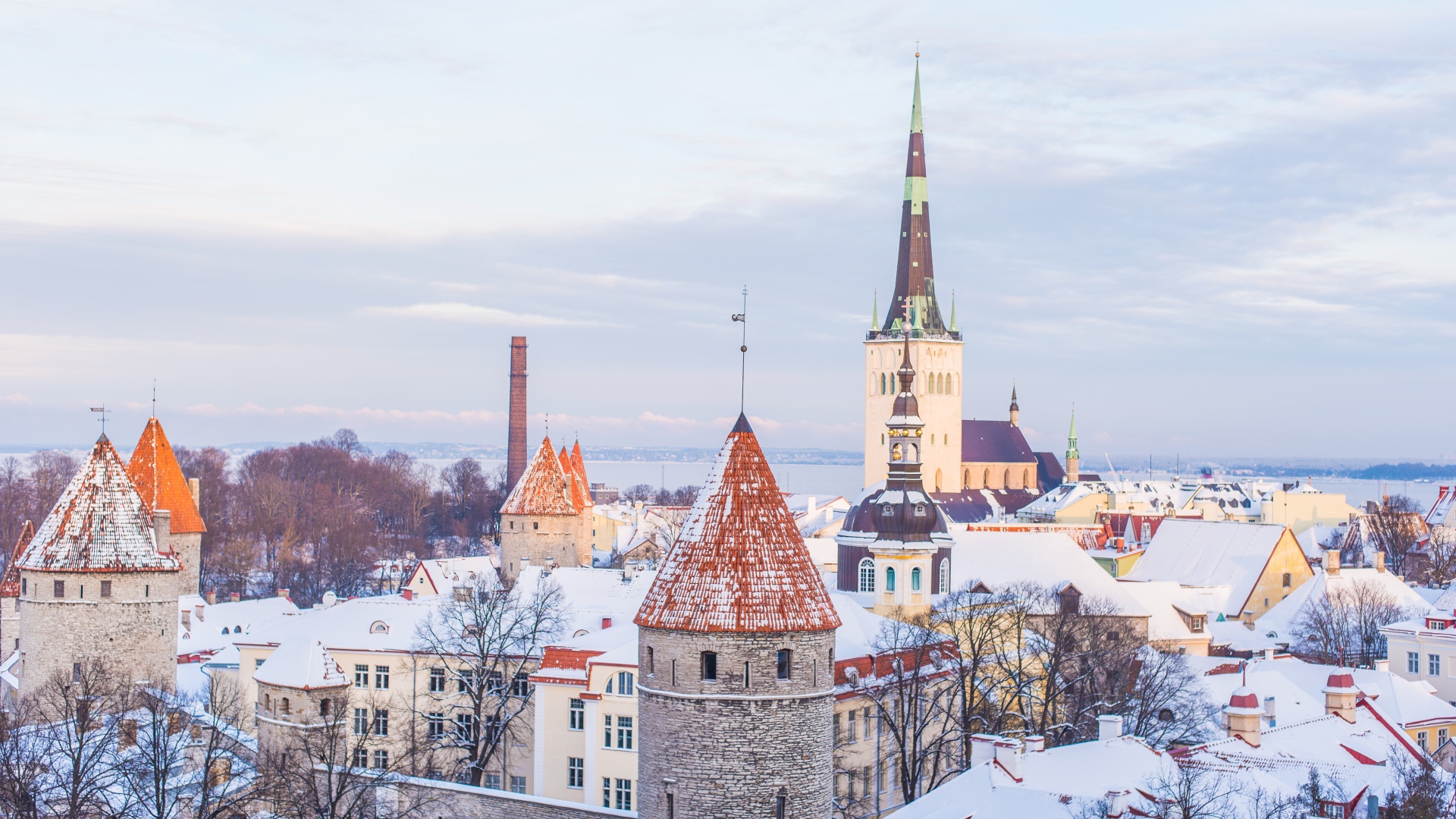Вид на зимний город Таллин. Эстония 