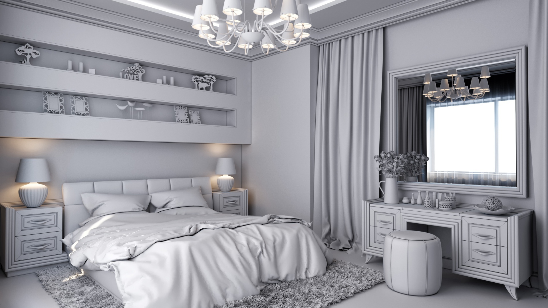 Красивая спальня в пастельных тонах 