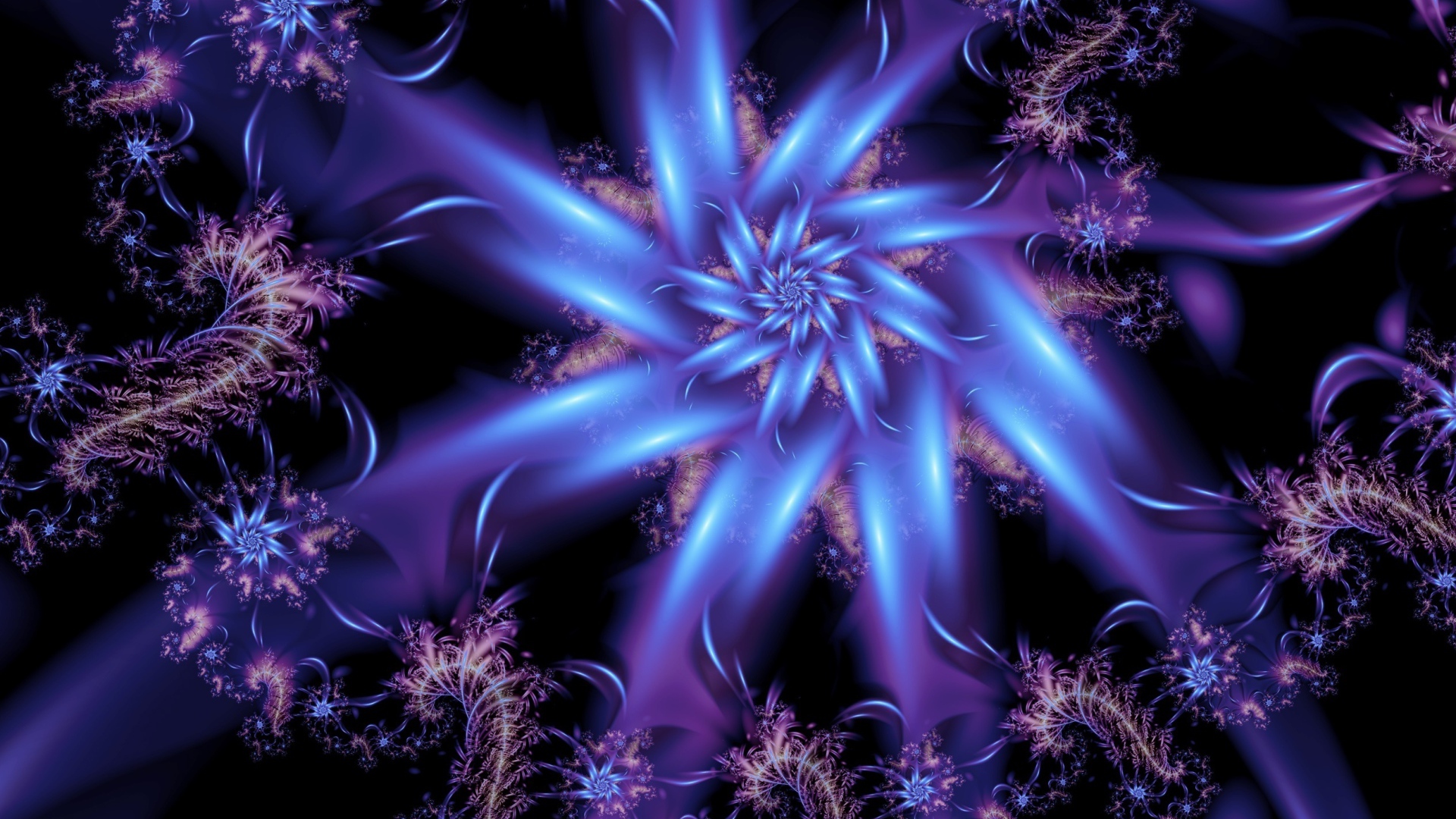 Красивый неоновый абстрактный цветок на черном фоне 