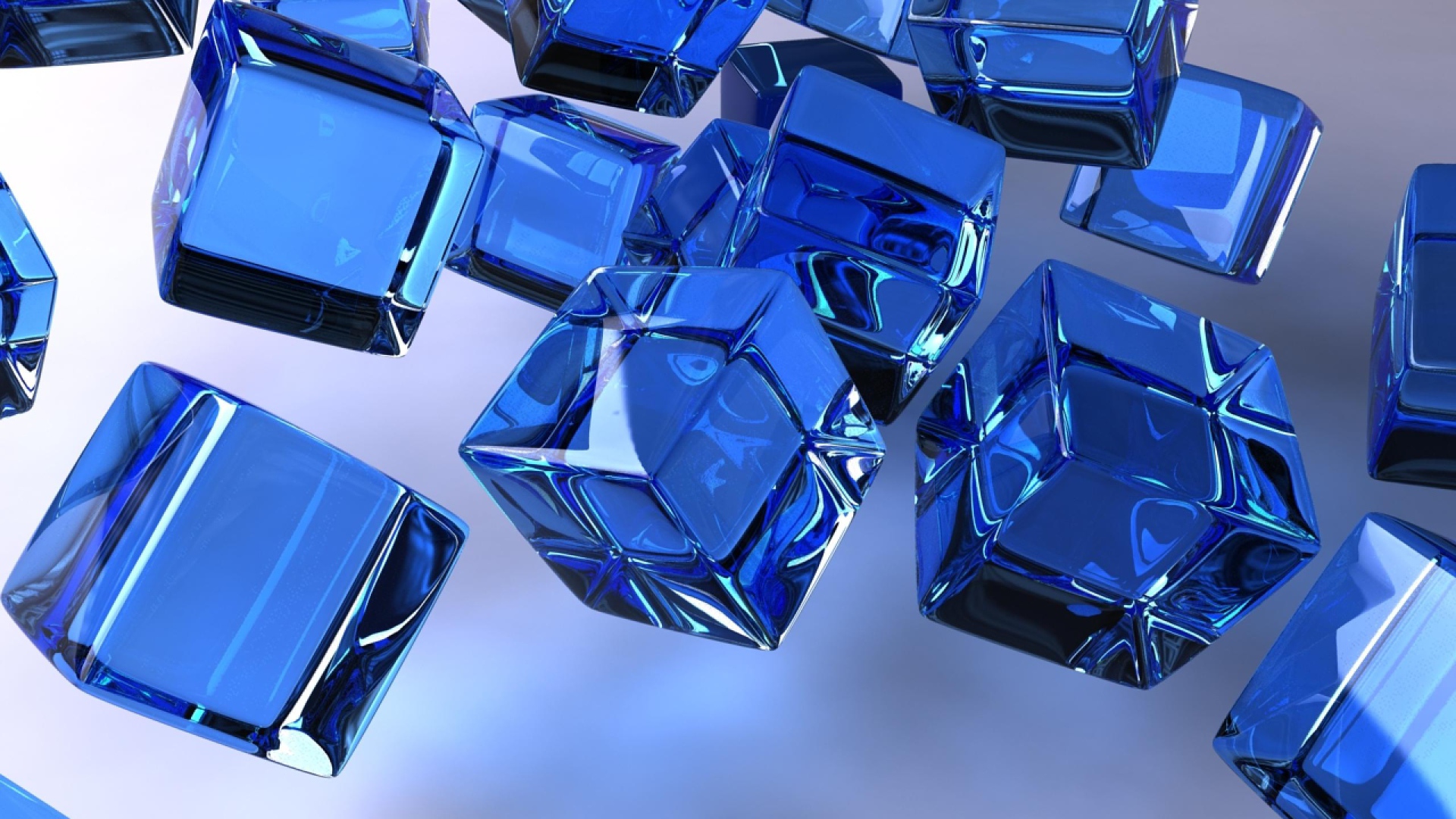 Синие стеклянные кубы в воздухе 3д графика