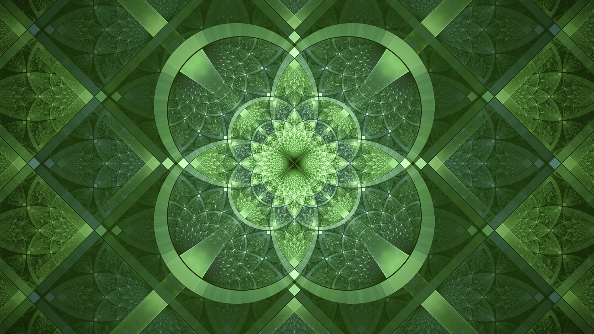 Фрактальный зеленый узор с фигурами