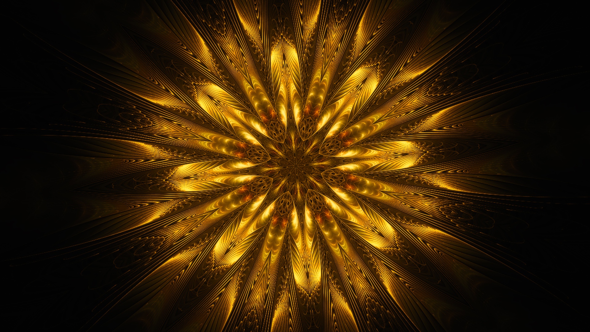 Золотой цветок мандала на черном фоне