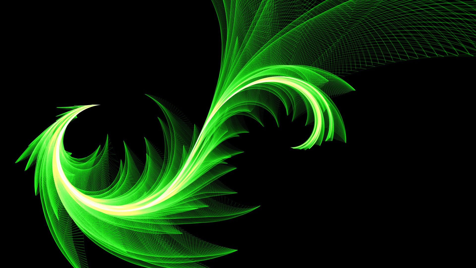 Зеленый волнистый абстрактный узор на черном фоне