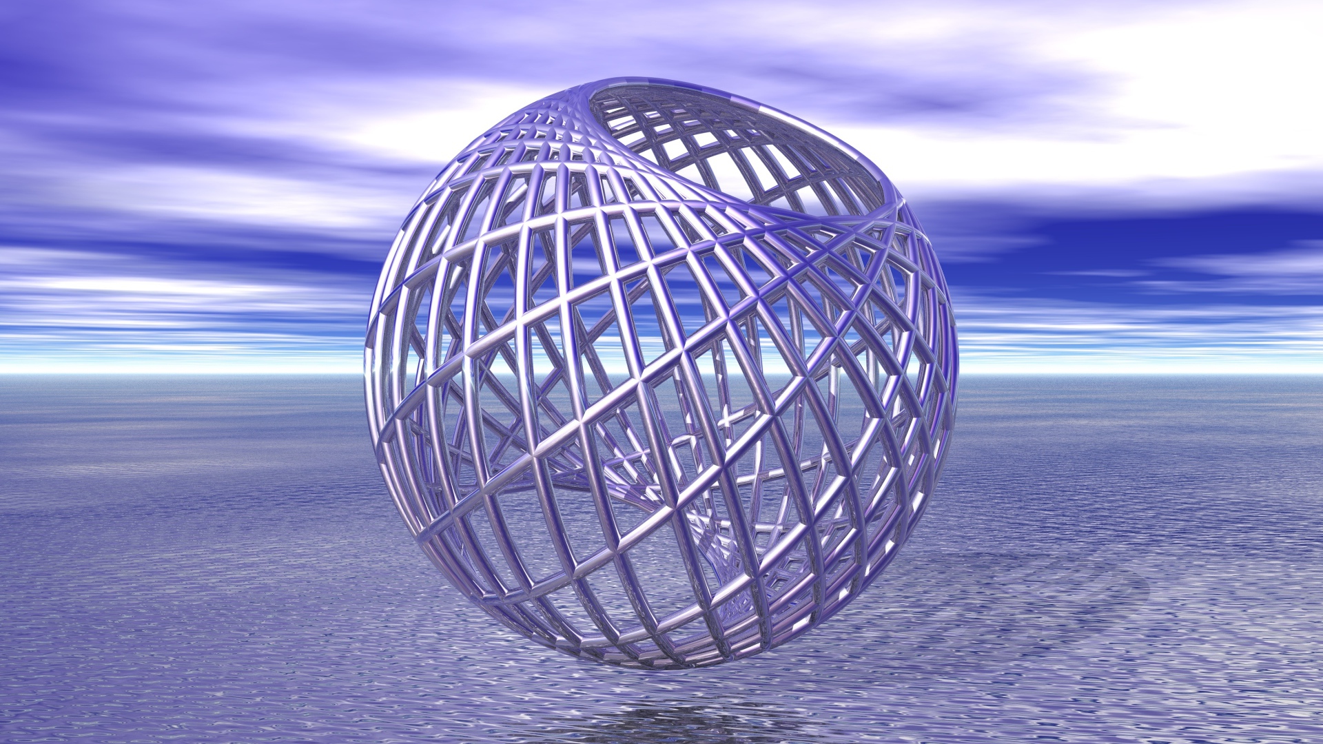 Металлическая круглая клетка над водой 3д графика