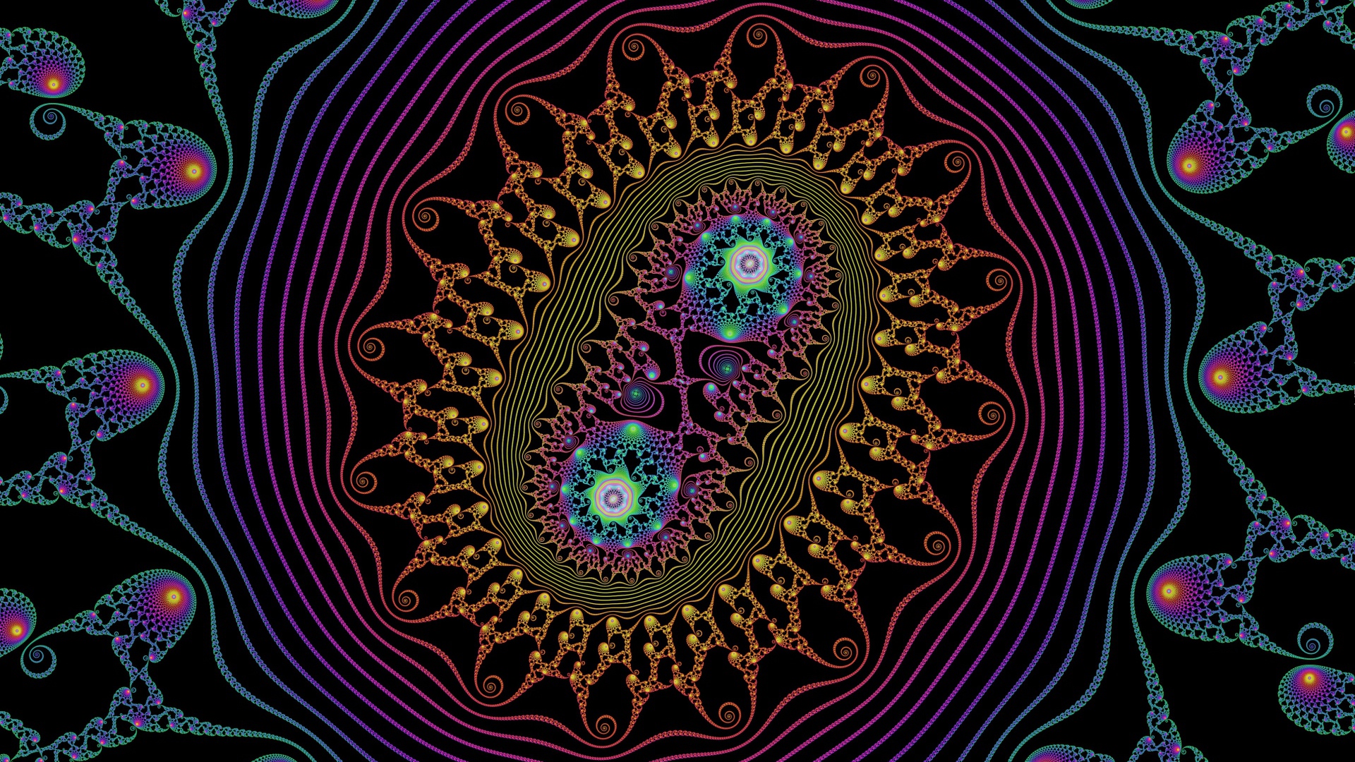 Разноцветный узор с бактериями на черном фоне