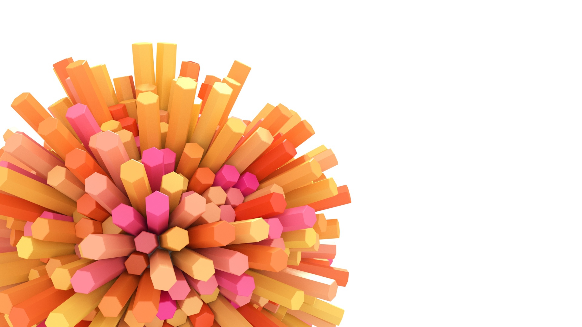 Оранжевые и розовые шестиугольные палочки на белом фоне