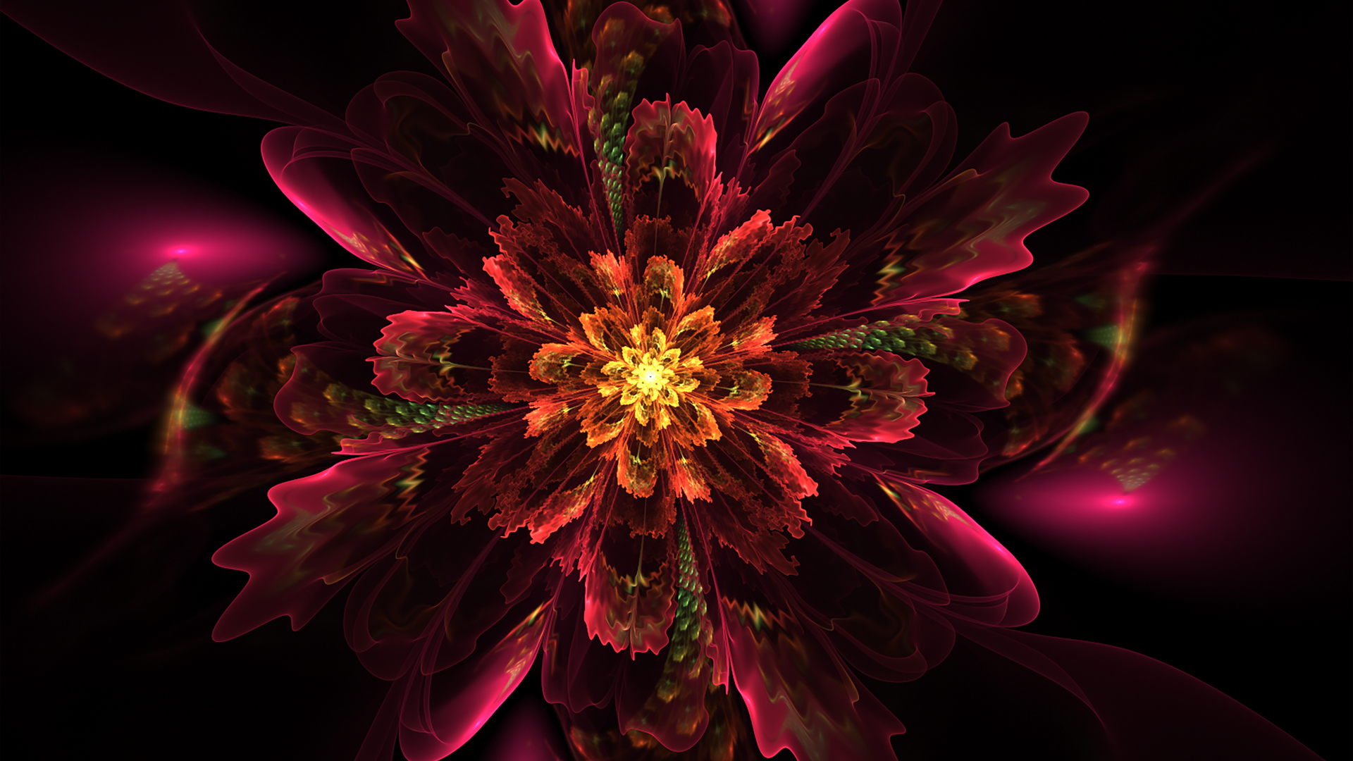 Красный необычный фрактальный рисунок со свечением