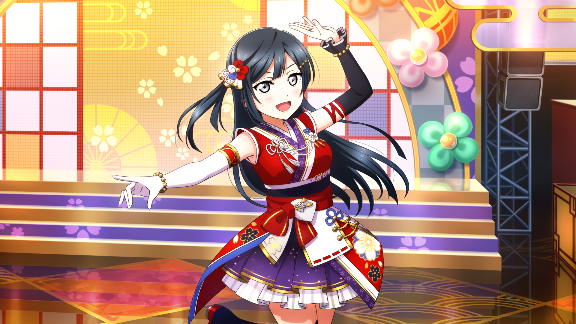 Anime girl in a beautiful dress in the hall