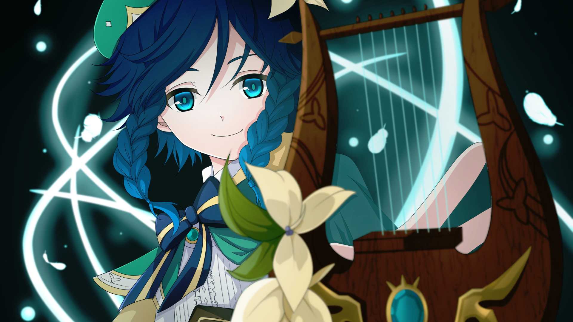 Красивая девушка аниме с косами