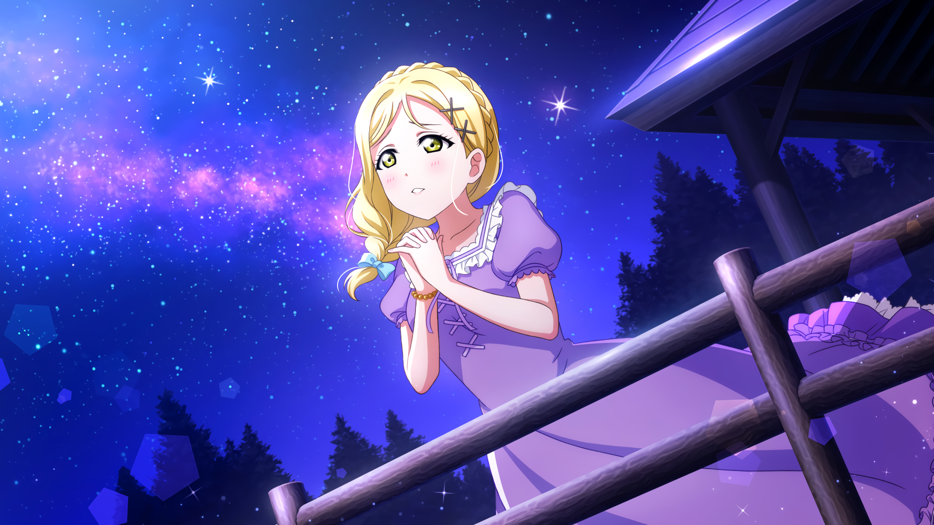 Грустная девушка аниме в фиолетовом платье 