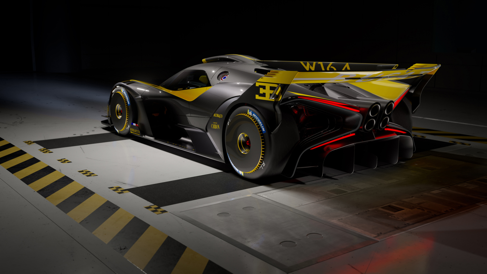 Автомобиль Bugatti Bolide 2022 года вид сзади