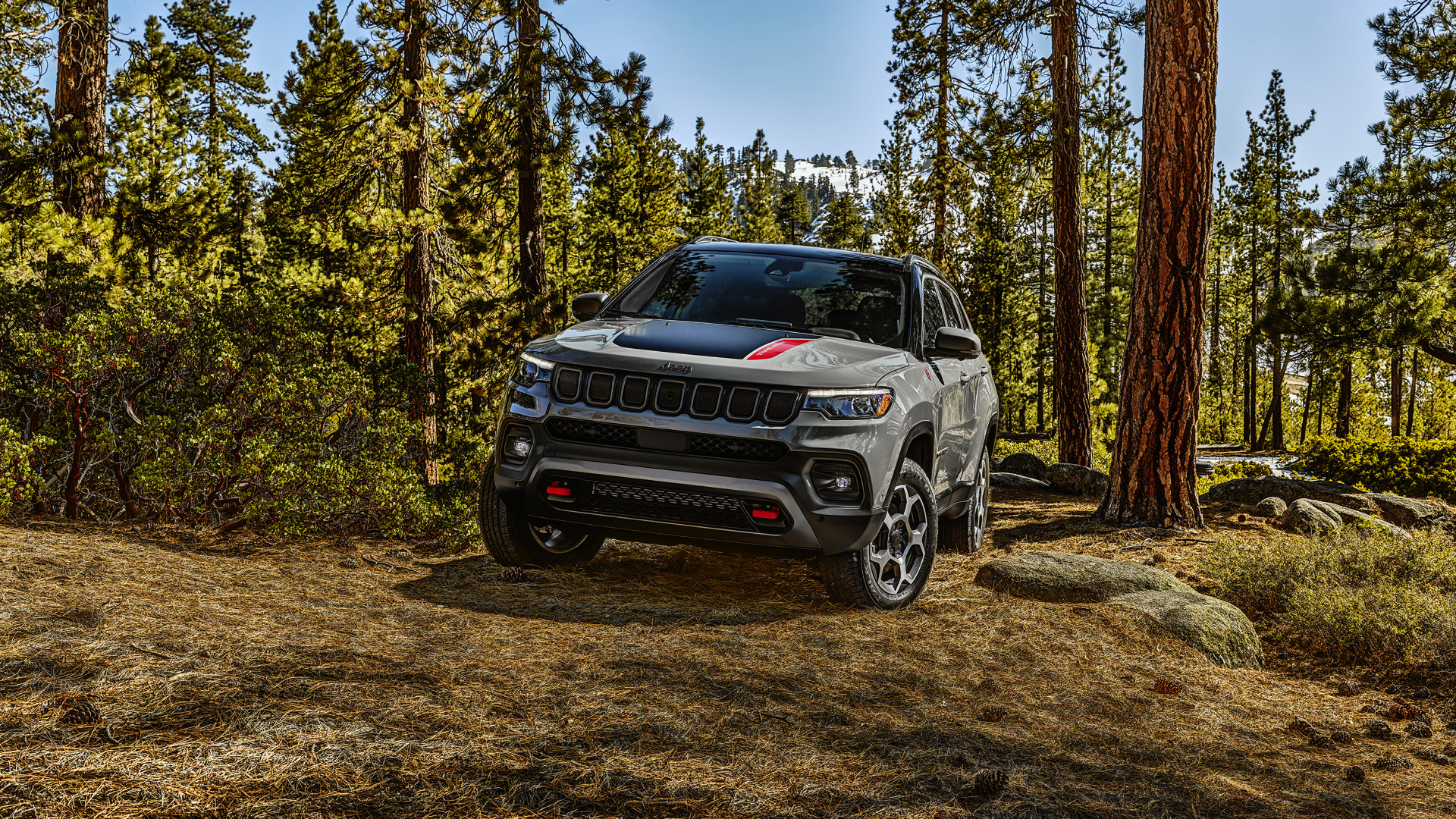 Внедорожник Jeep Compass Trailhawk, 2022 года в лесу