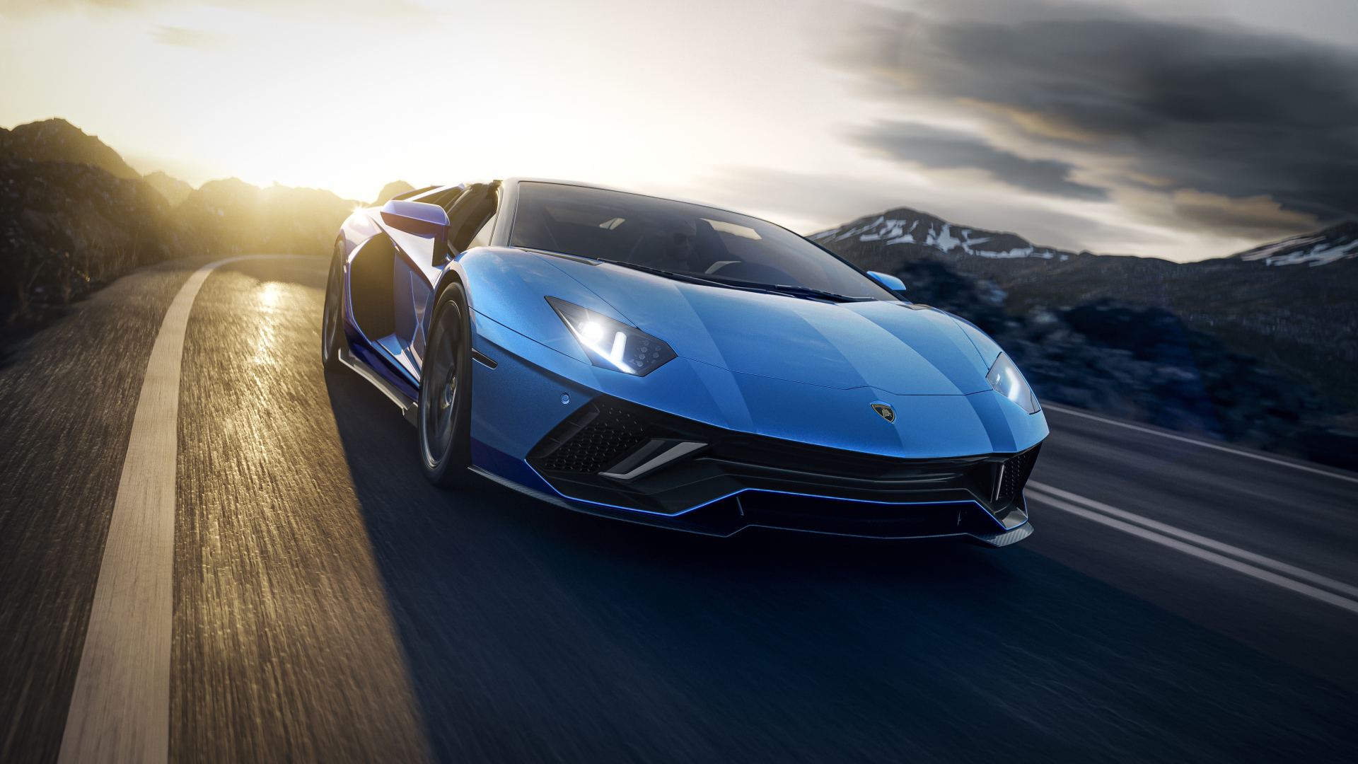 Голубой автомобиль Lamborghini Aventador LP 780-4 Ultimate Roadster 2021 года