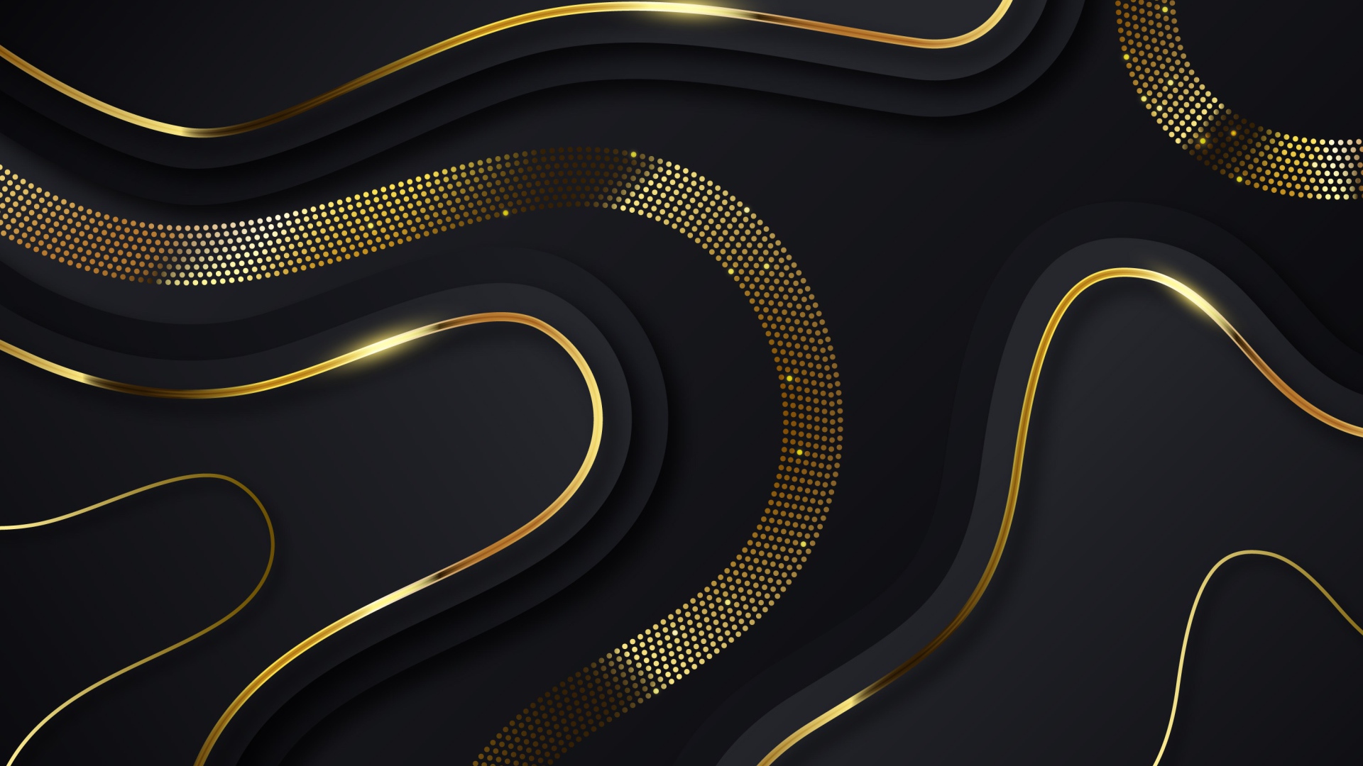 Черный фон с золотыми волнами 