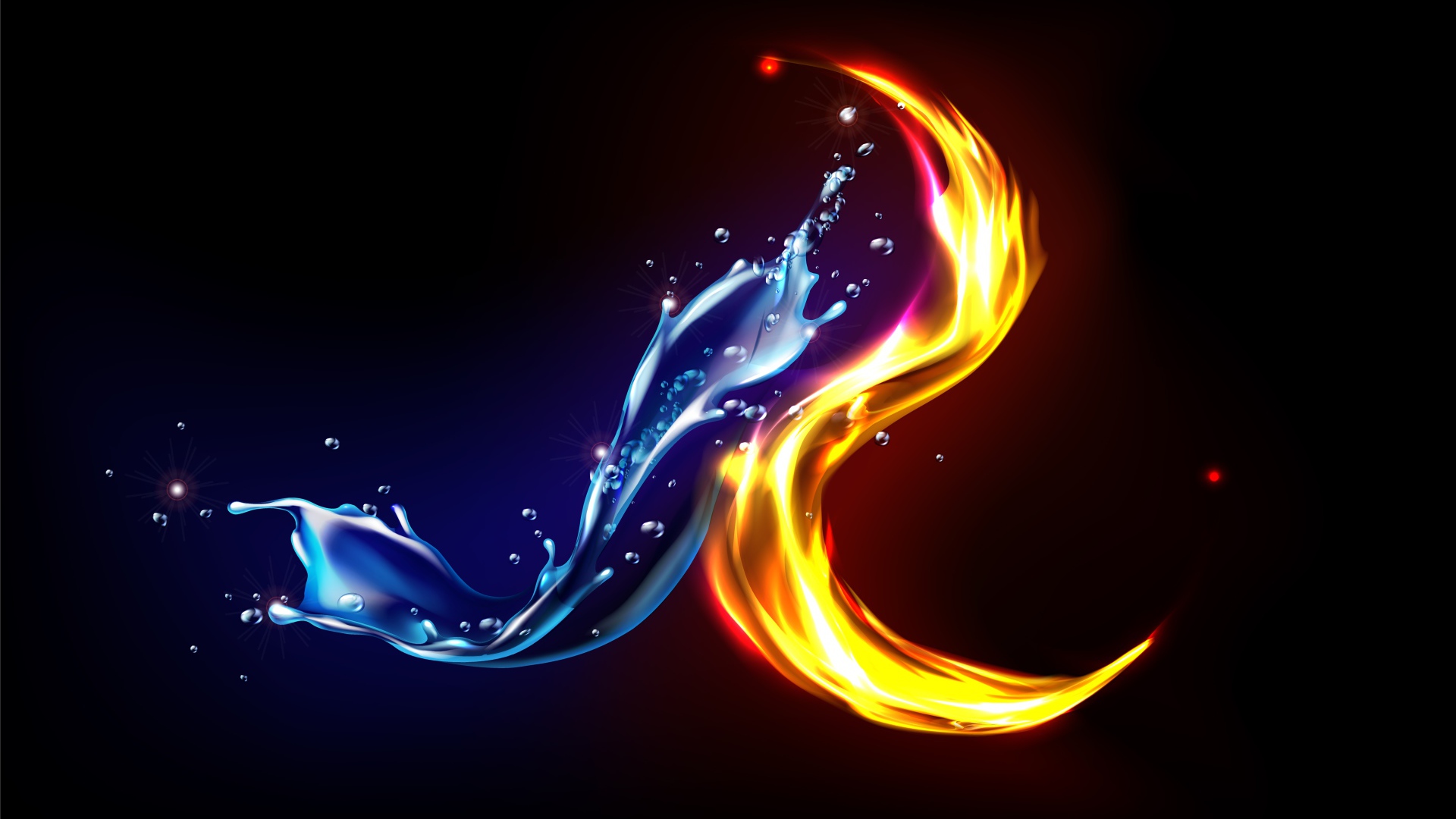 Огонь и вода на черном фоне 