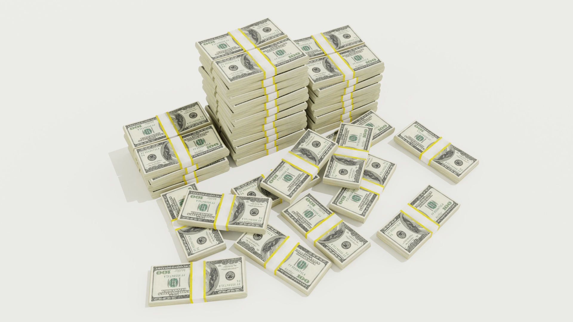 Пачки долларов на белом фоне