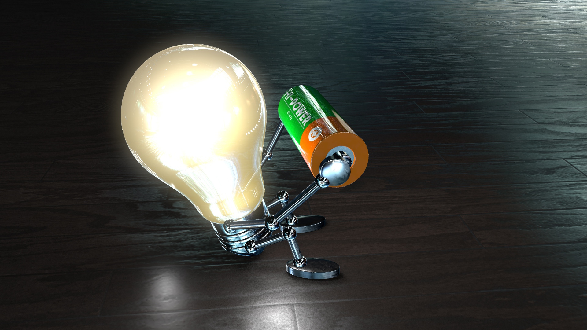 Лампочка с батарейкой в руках на полу