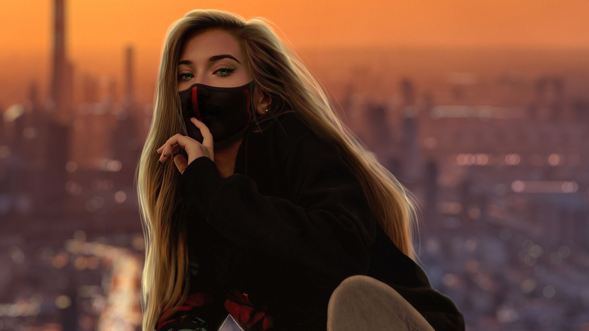 Девушка 3д в черной маске 