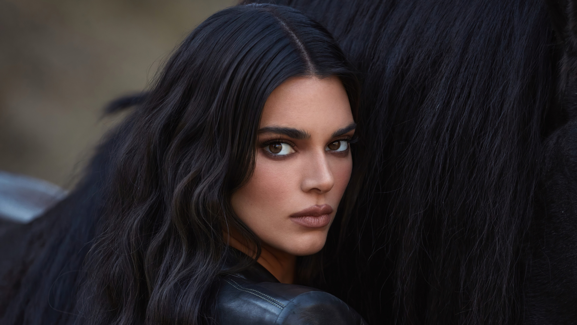 Burning brunette Kendall Jenner with a horse