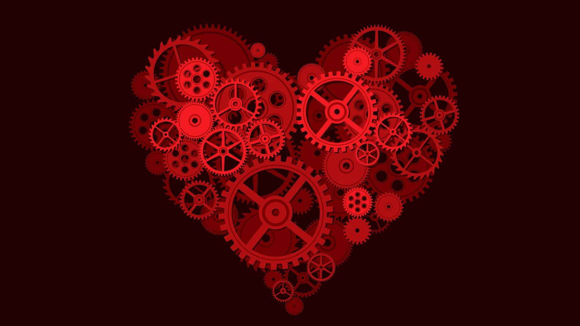 Большое красное сердце из шестеренок 