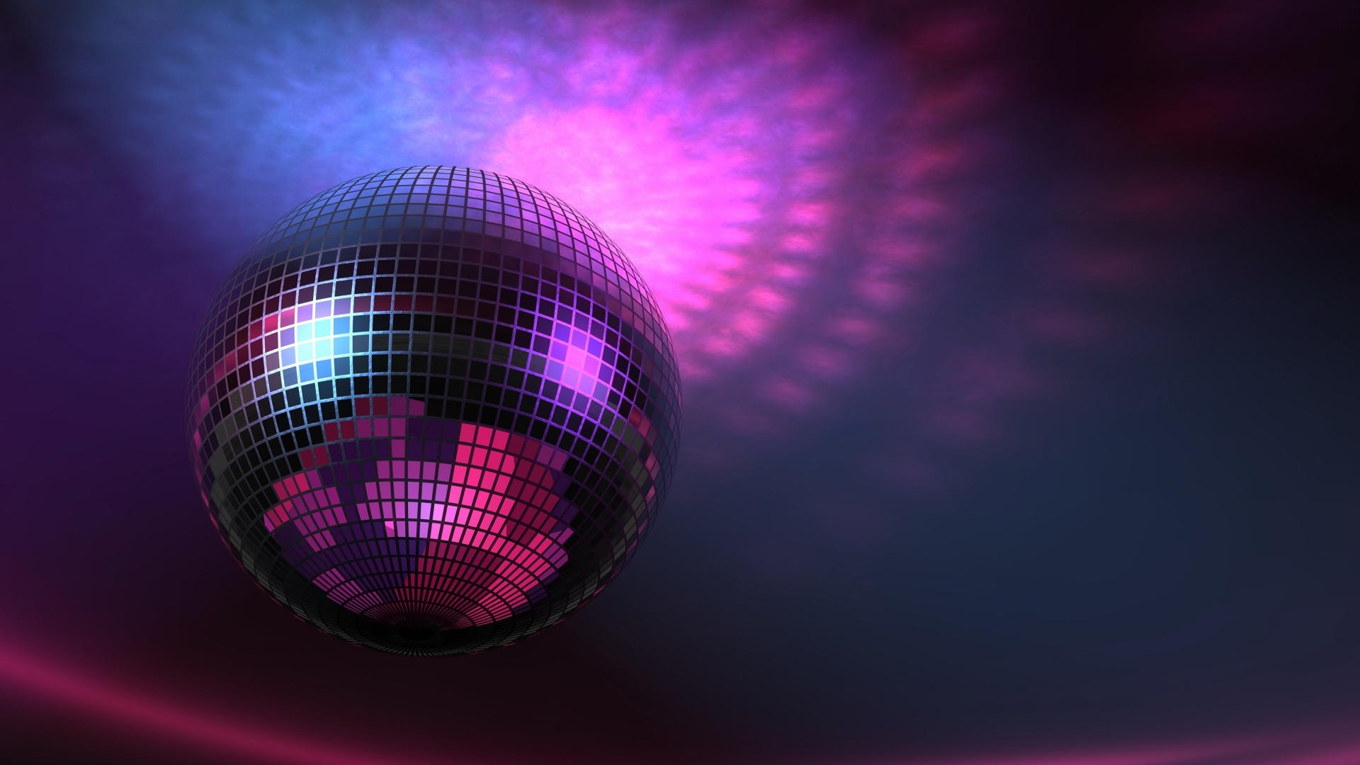 Bright disco ball on purple background
