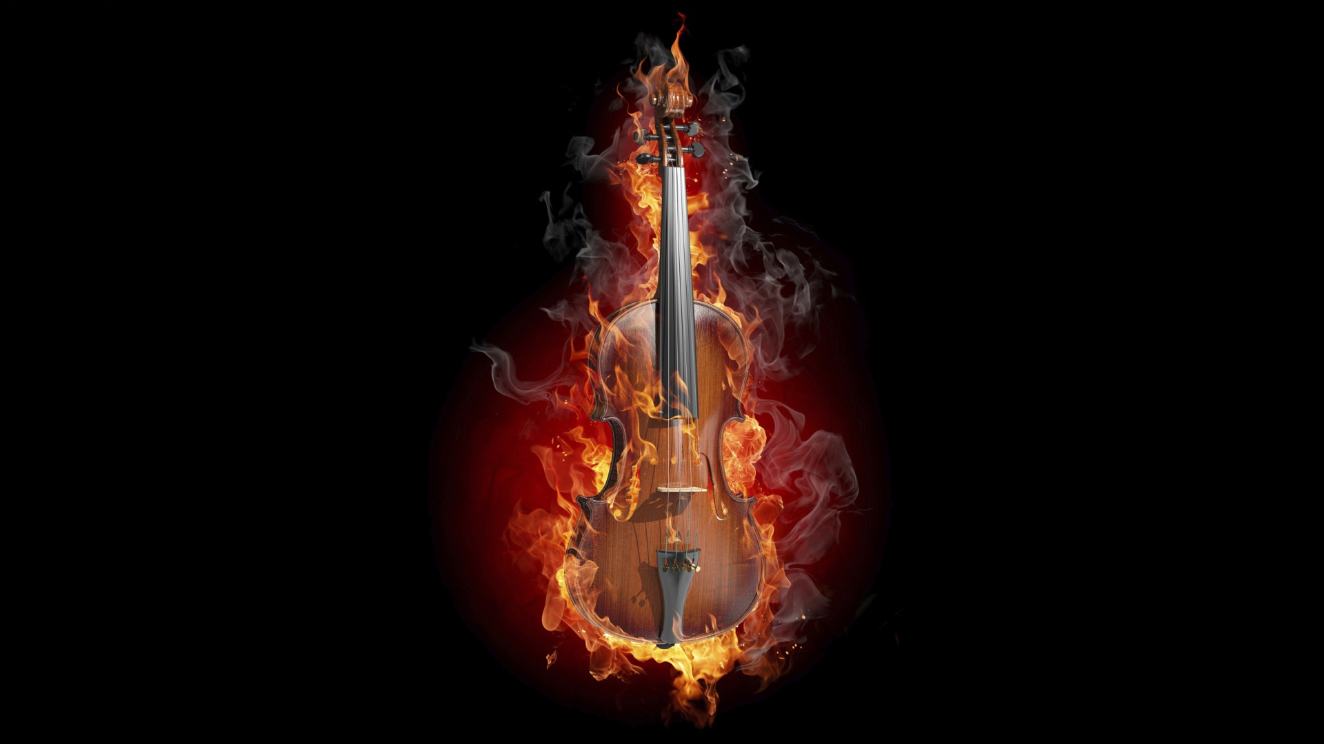 Горящая скрипка на черном фоне