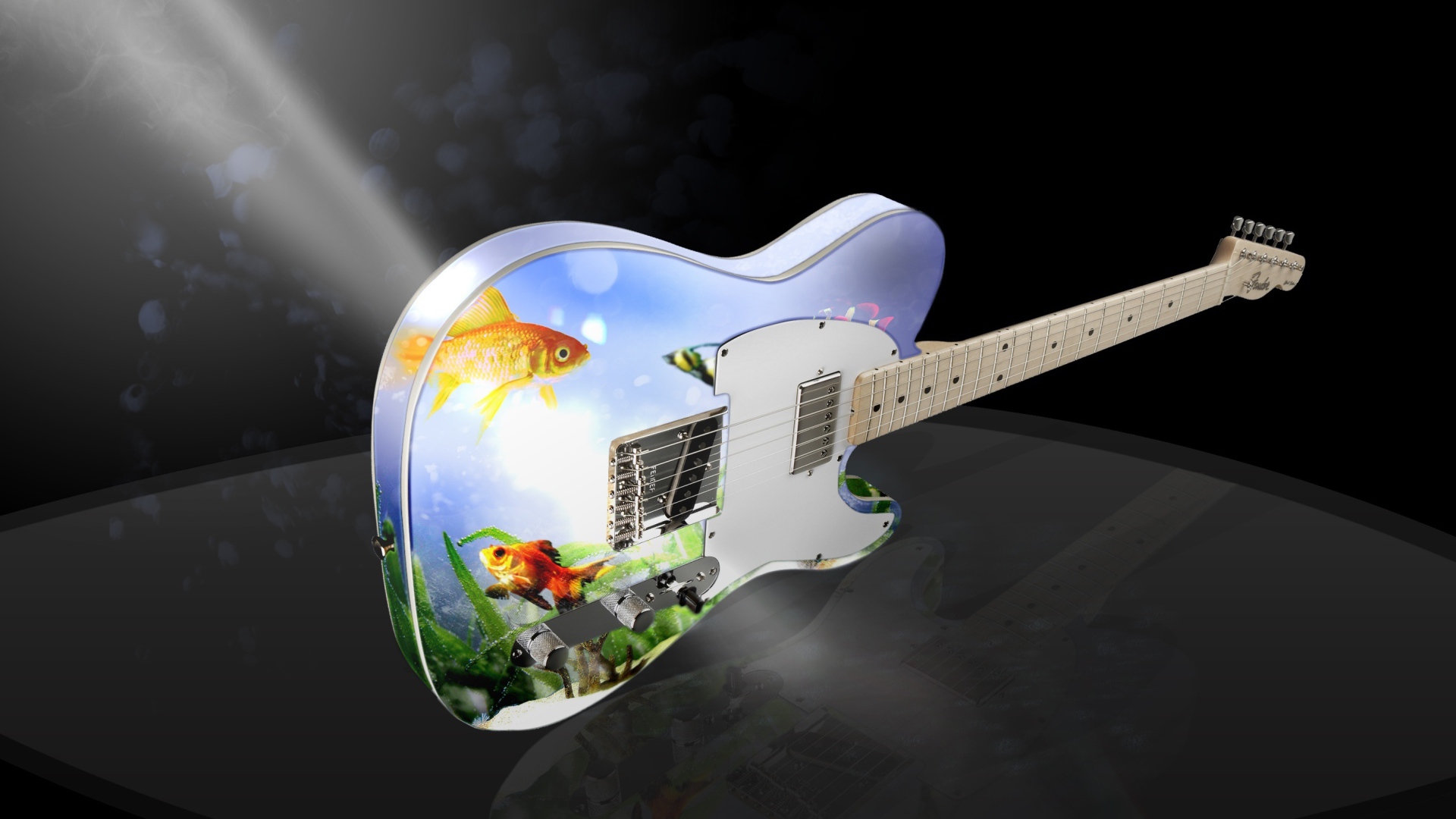 Гитара с рисунком в свете софитов