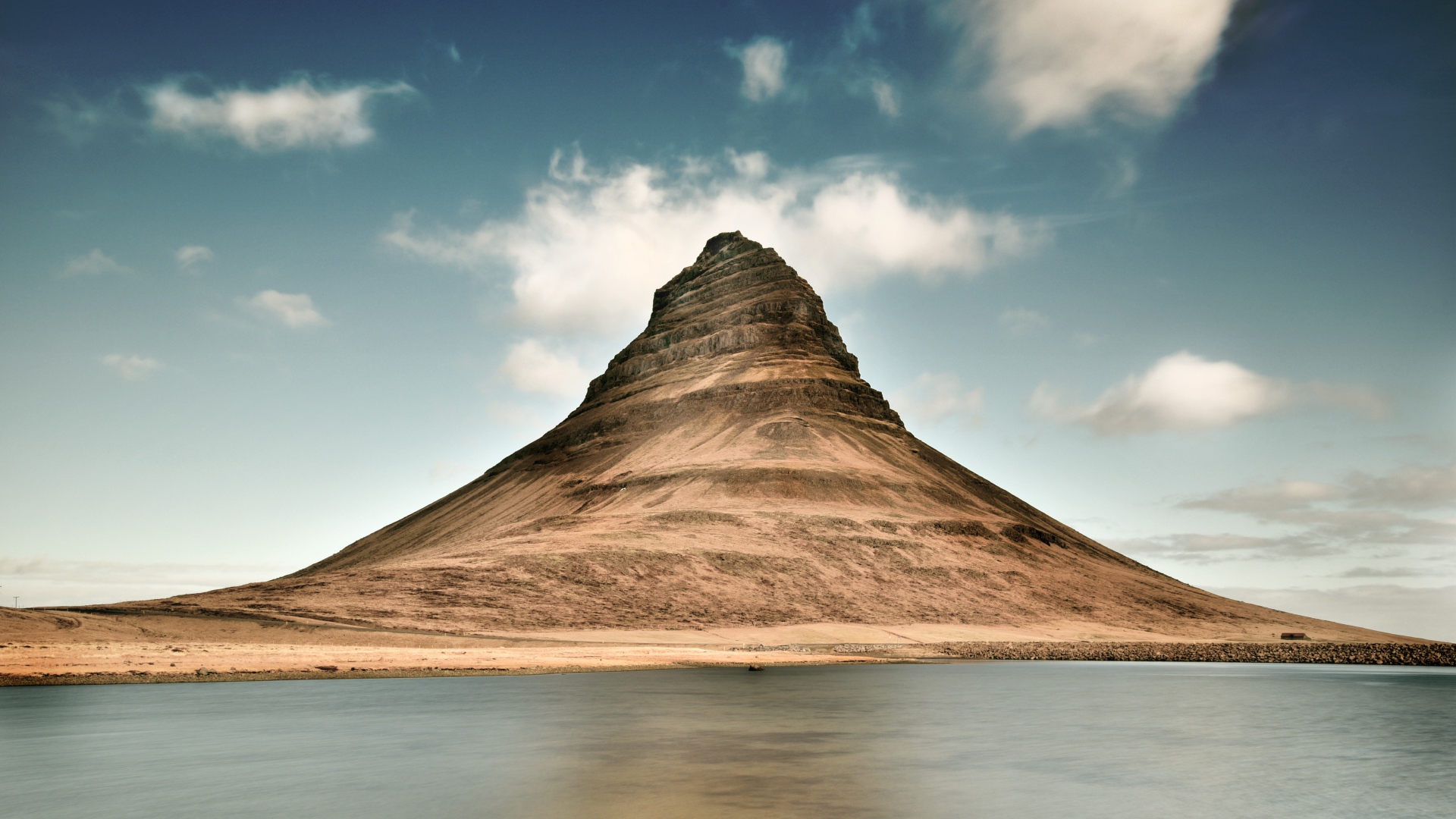 View of Mount Kirkjufell by the lake, Iceland