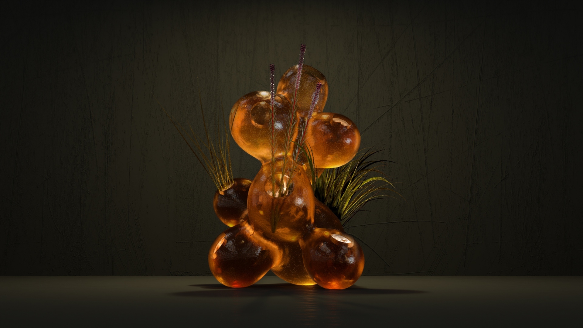 Абстрактный объект с зеленой травой