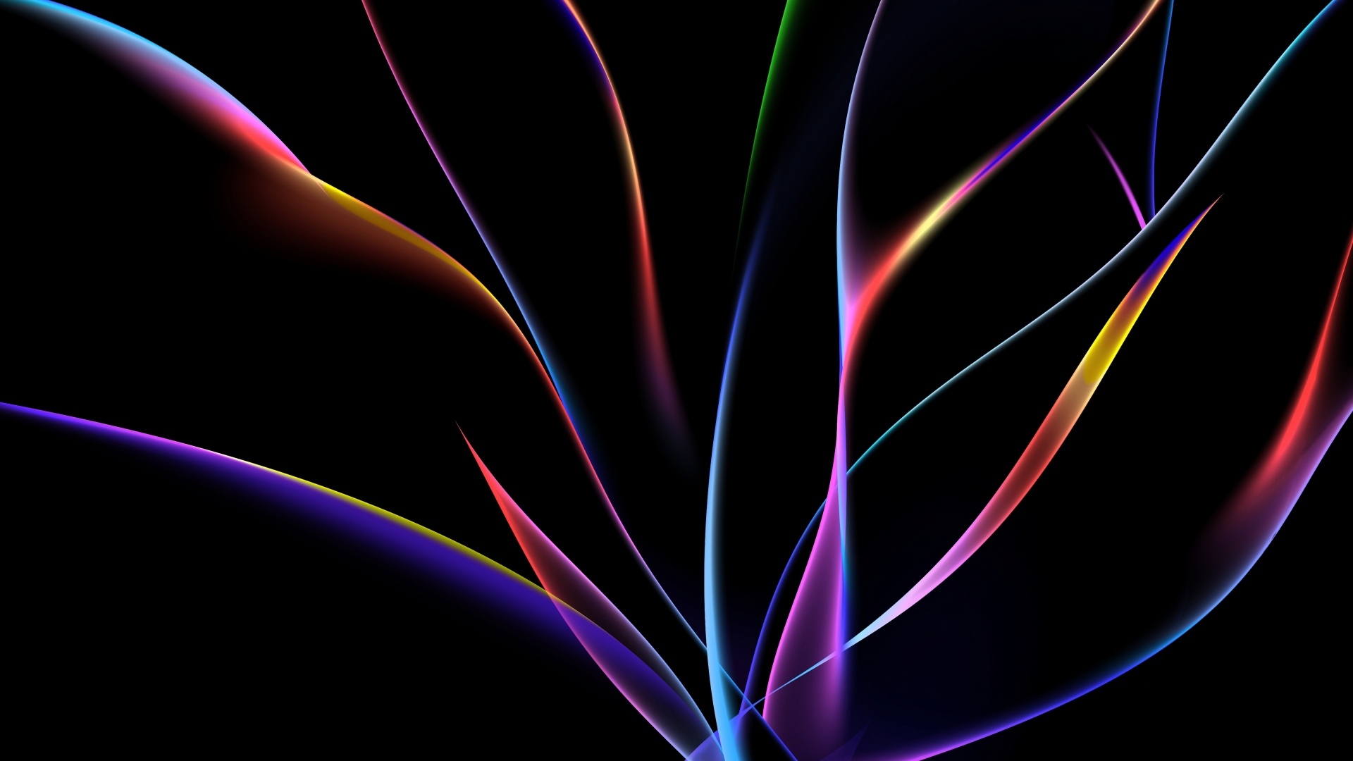 Разноцветные неоновые волны на черном фоне