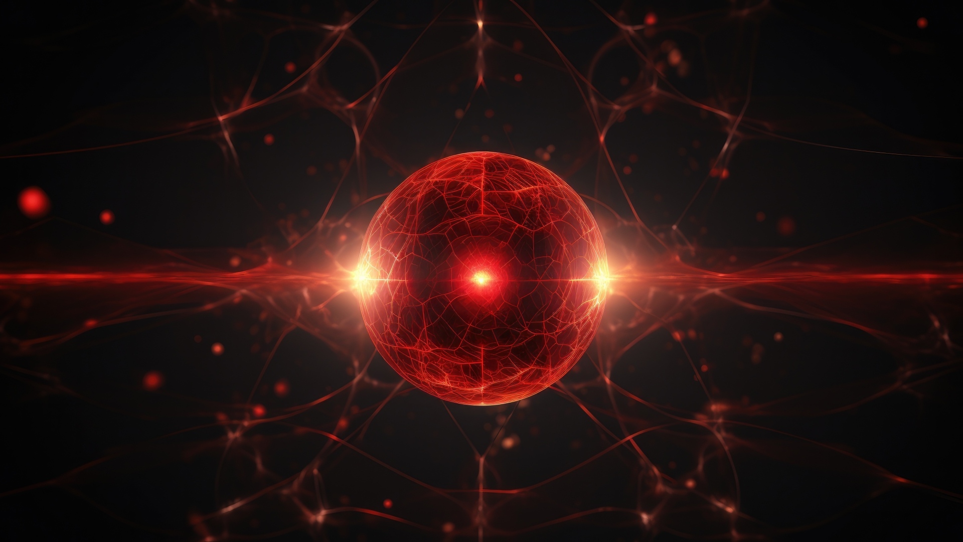 Красная космическая сфера с яркой вспышкой