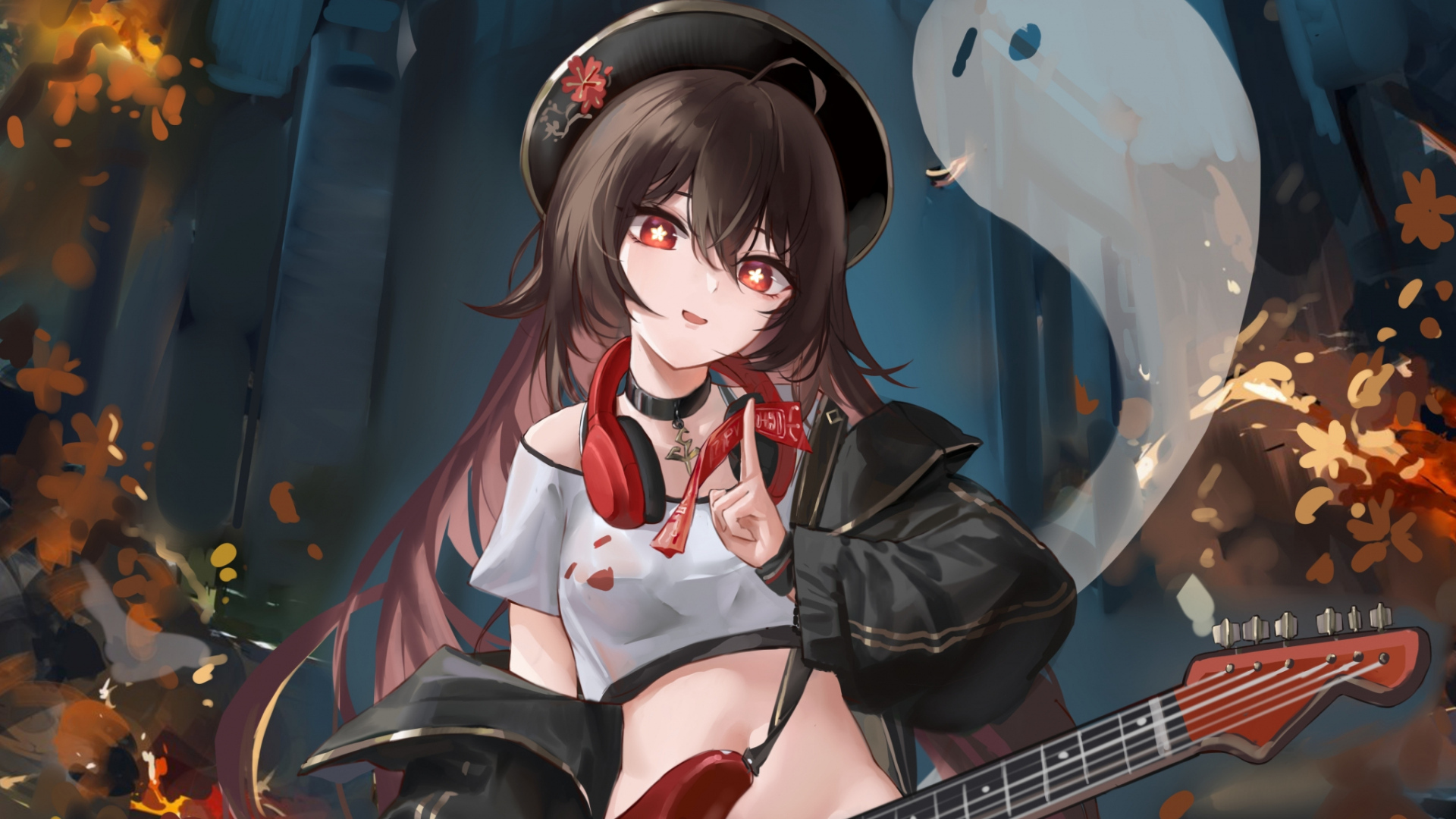 Девушка аниме с гитарой в руках