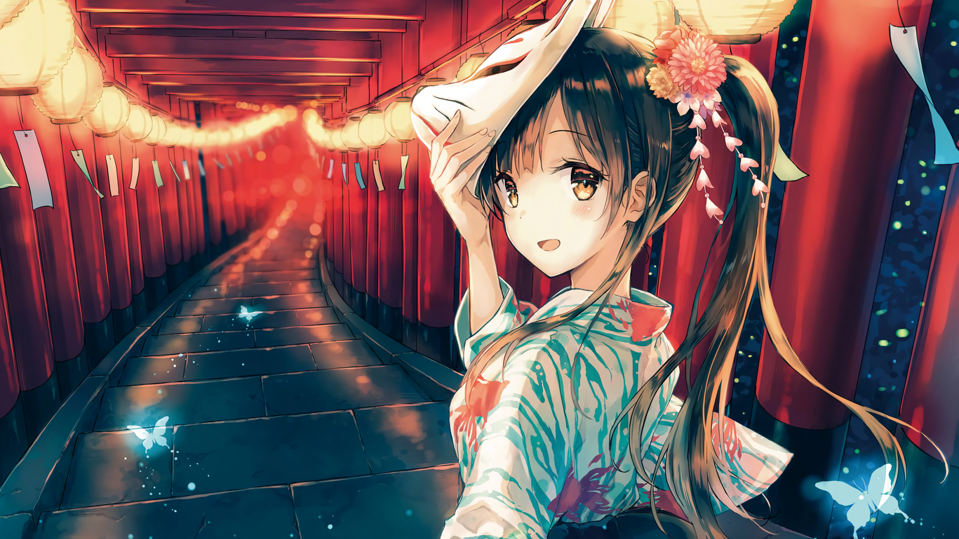 Девушка аниме снимает маску