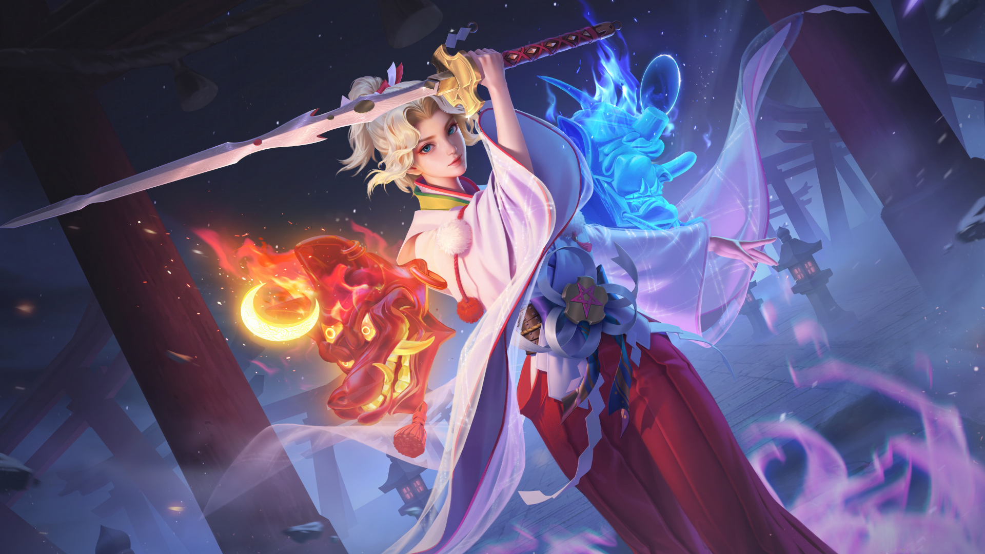 Девушка аниме с мечом в руках убивает дракона