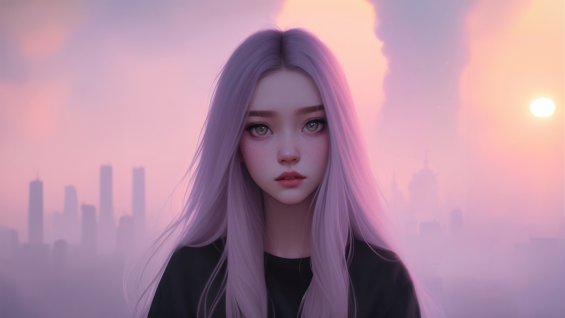 Милая девушка с большими глазами в тумане