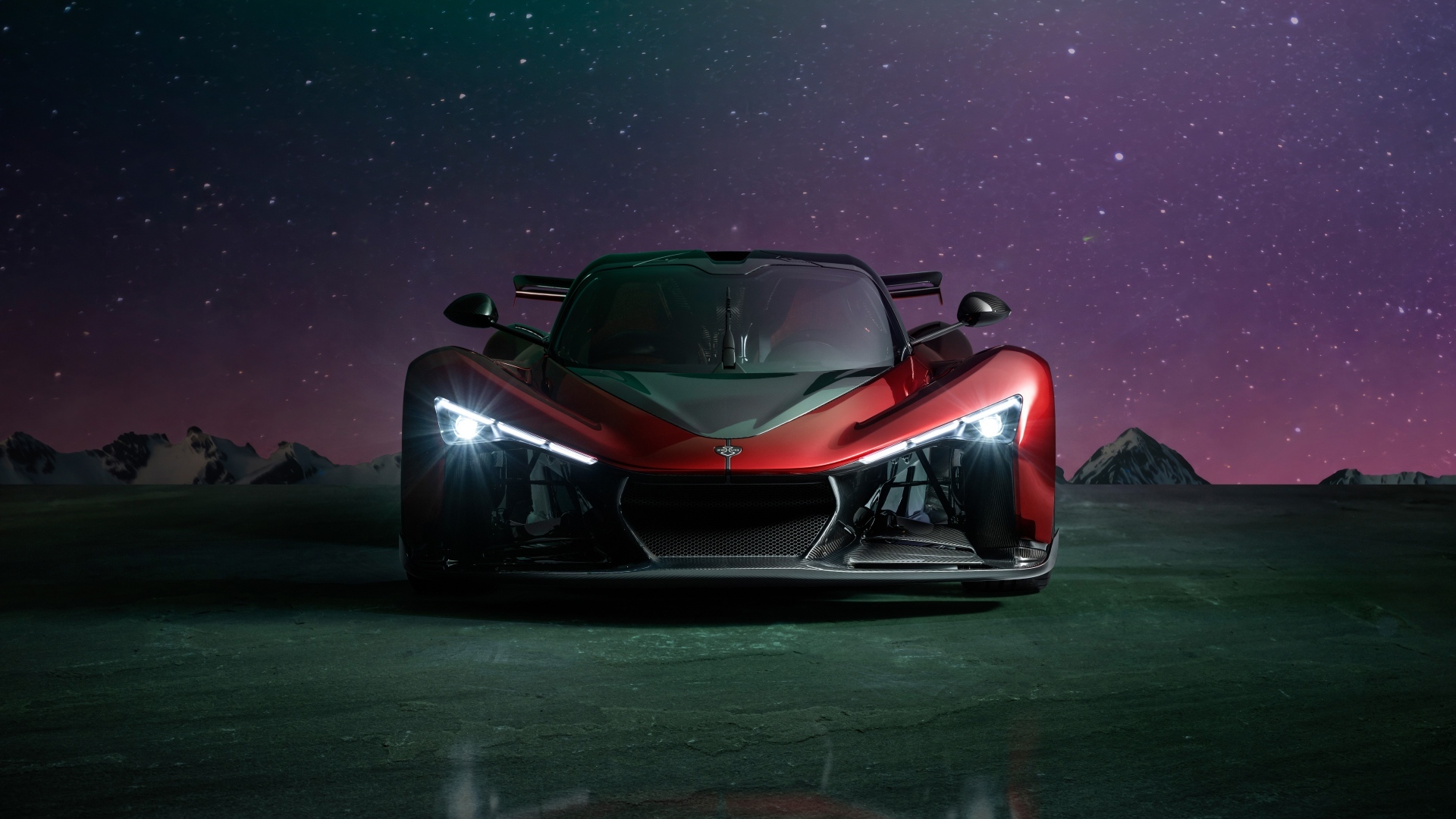 Красный автомобиль Zenvo Aurora Agil  вид спереди