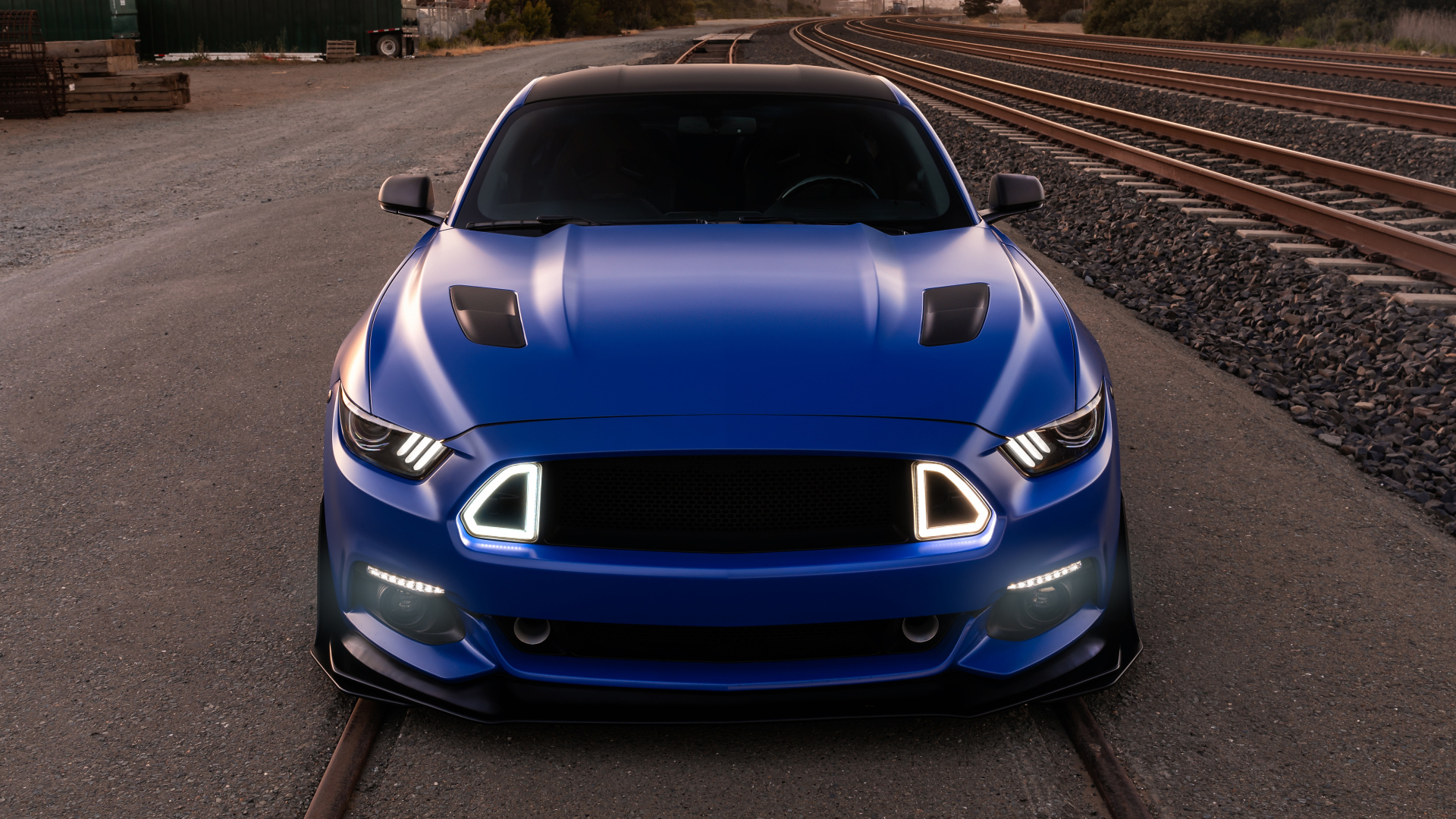 Синий Ford Mustang GT вид спереди