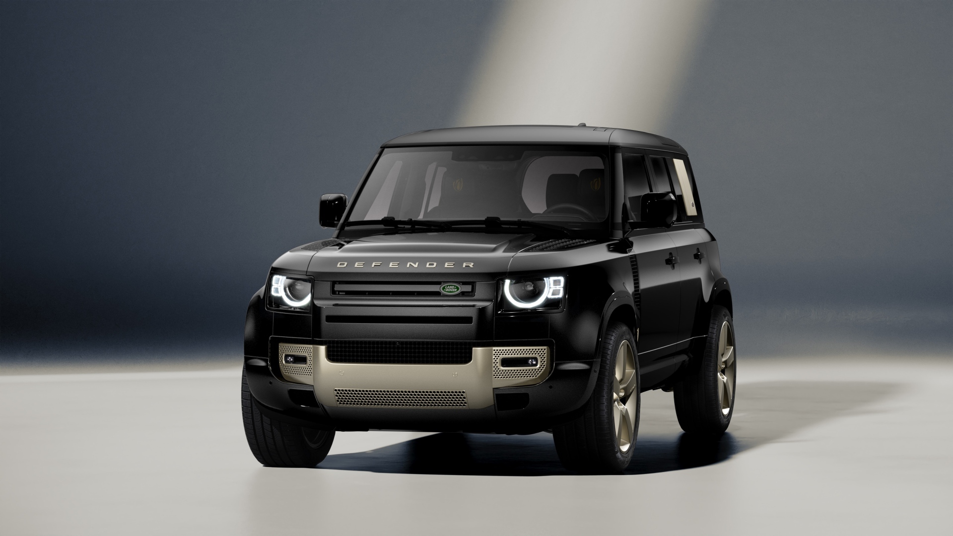Черный внедорожник Land Rover Defender 110 Rugby World Cup 2023 года