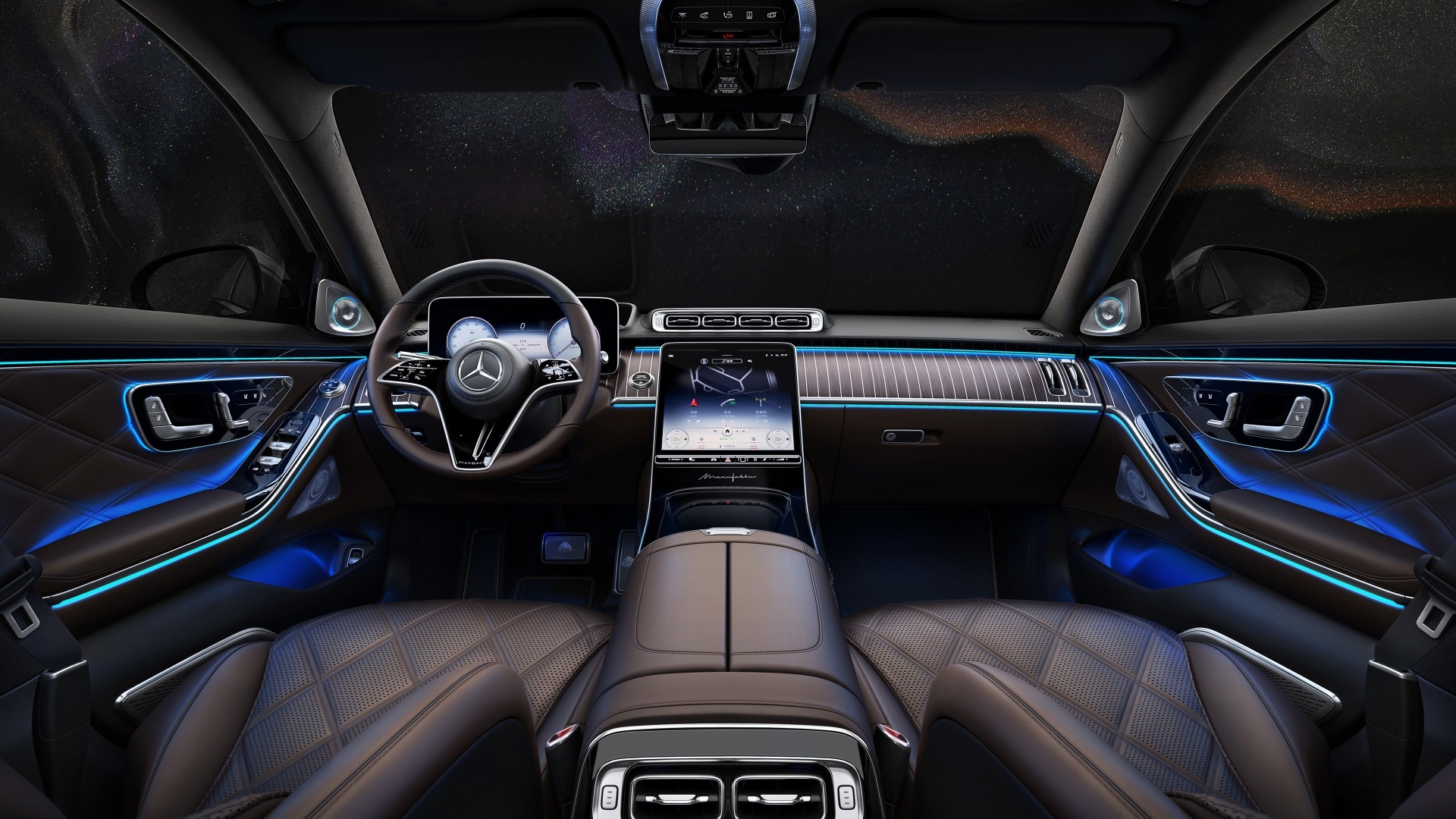 Черный кожаный салон автомобиля Mercedes MAYBACH S 680 4MATIC