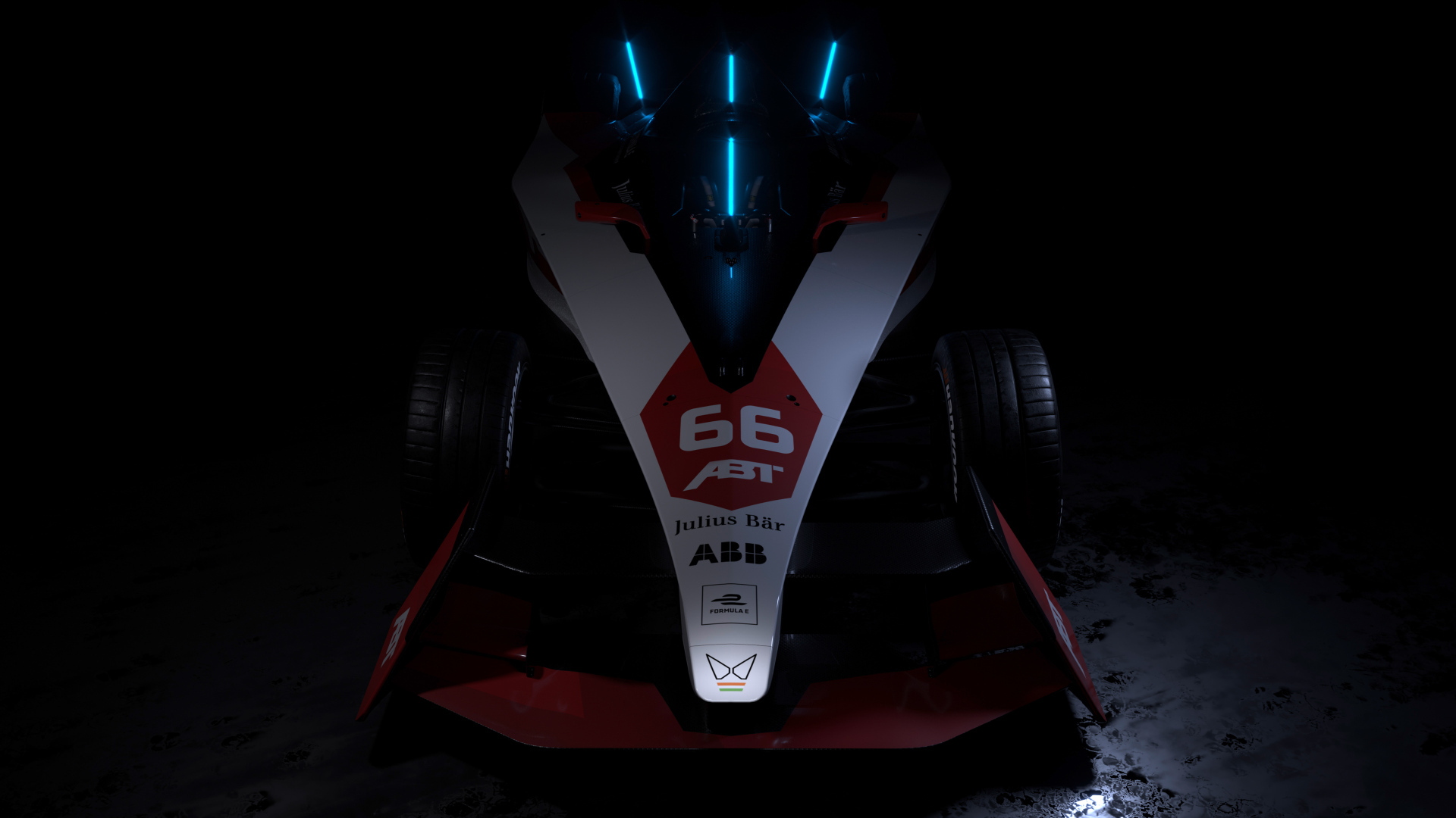 Гоночный автомобиль ABT Sportsline Mahindra M9Electro 2022 на черном фоне