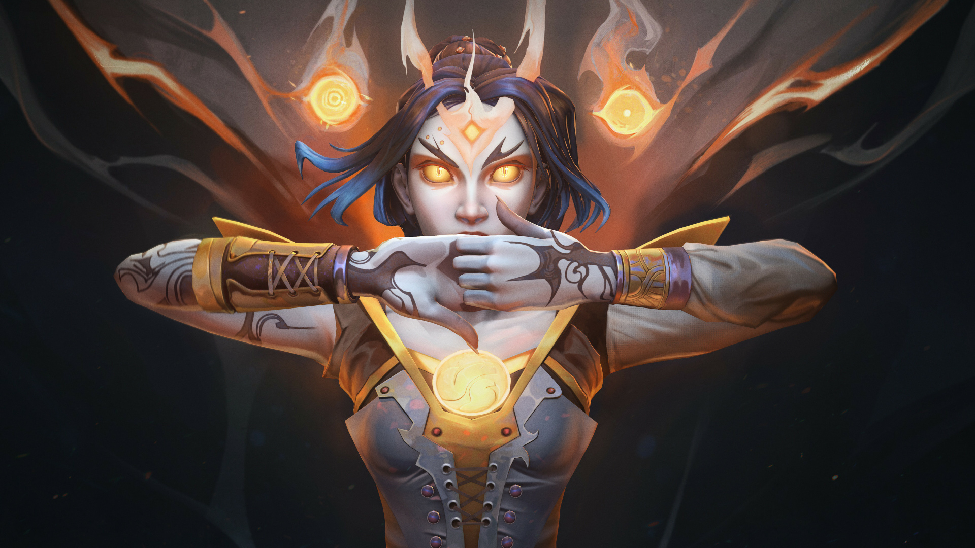 Фантастическая девушка демон на черном фоне