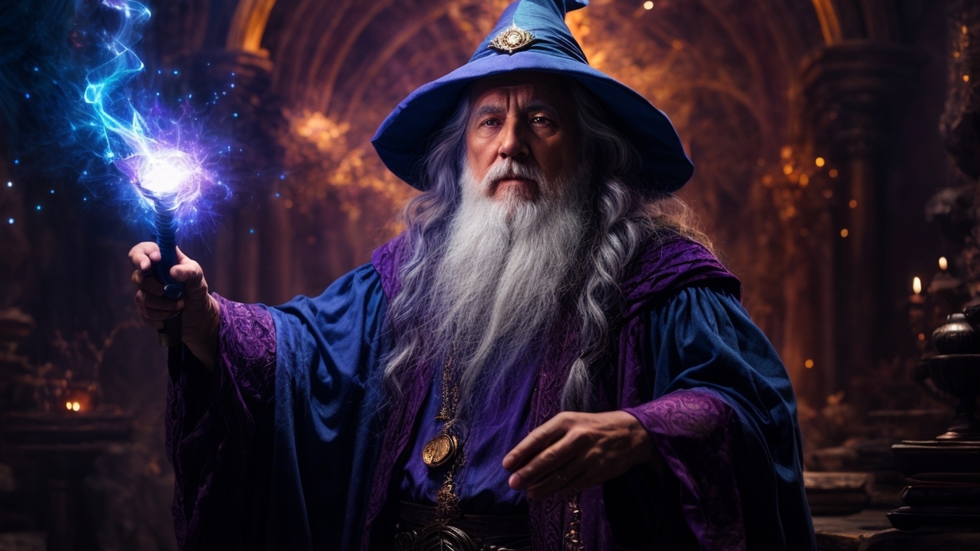 Мужчина волшебник с магической палкой